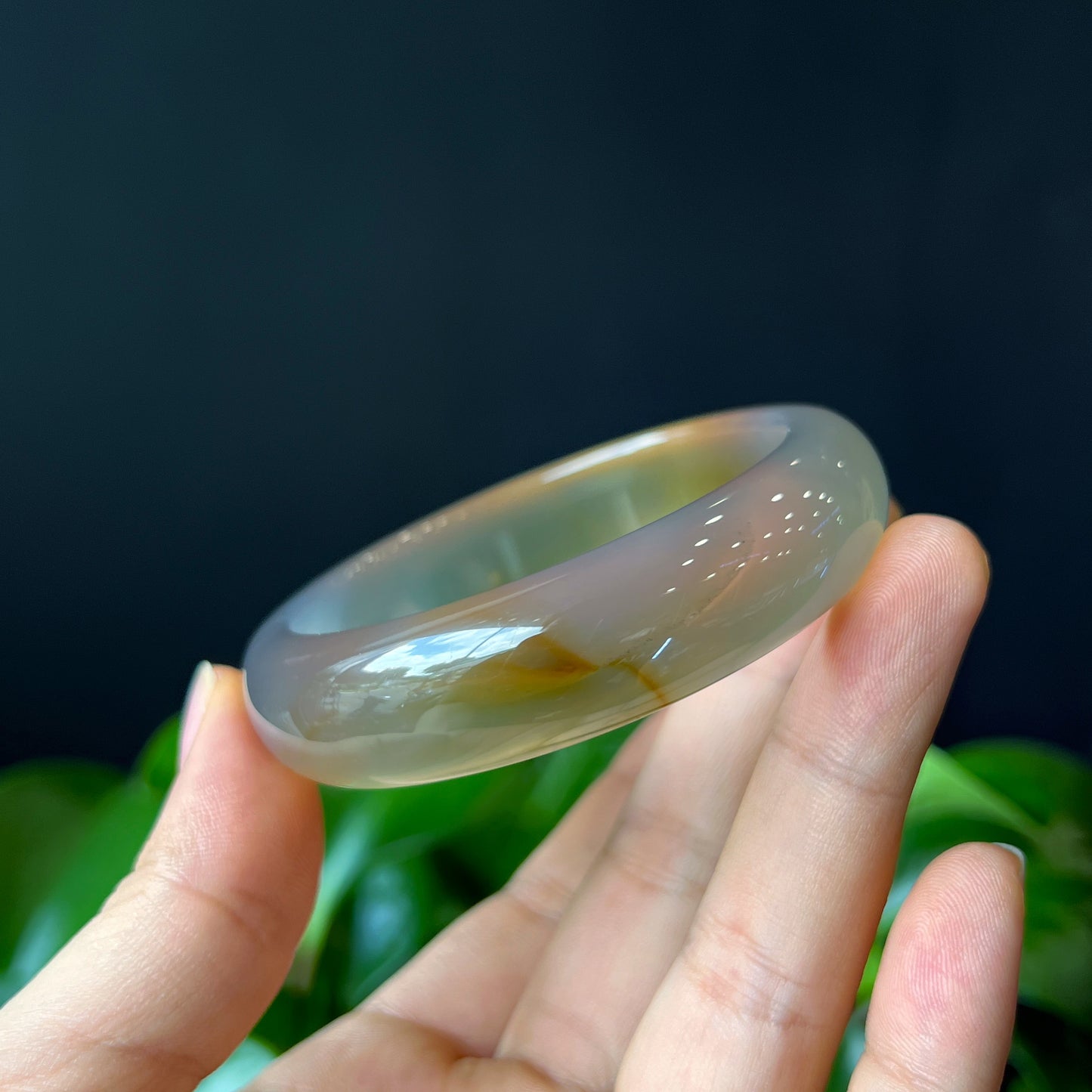 Natural Agate Bangle Leaf Style Size 55 mm