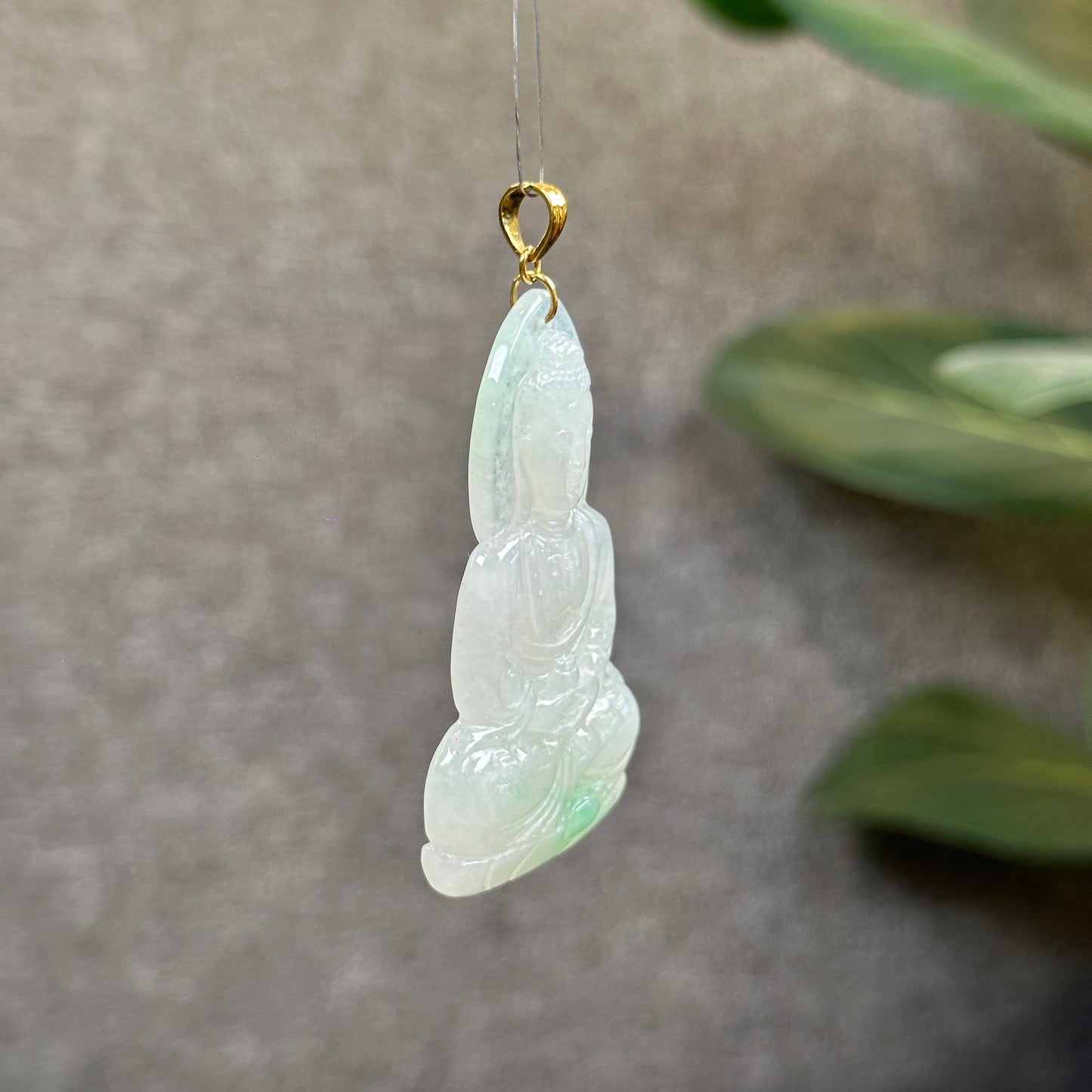 Sakyamuni (Adida) Buddha Translucent Light Green Natural Jadeite Jade Type A Pendant with 18 k Gold Hook