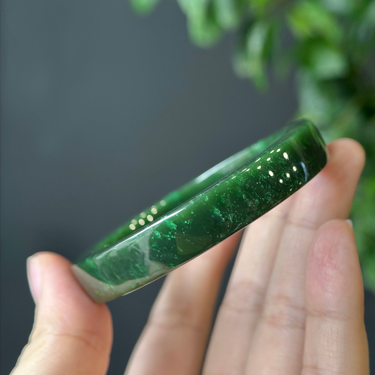 Natural Nephrite Jade VIP Banlge Square Style Size 56 mm