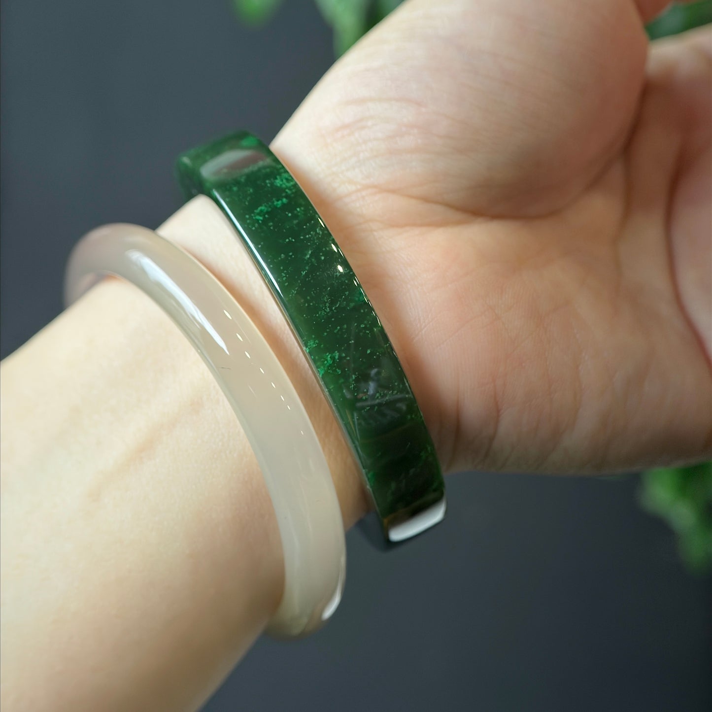 Natural Nephrite Jade VIP Banlge Square Style Size 56 mm