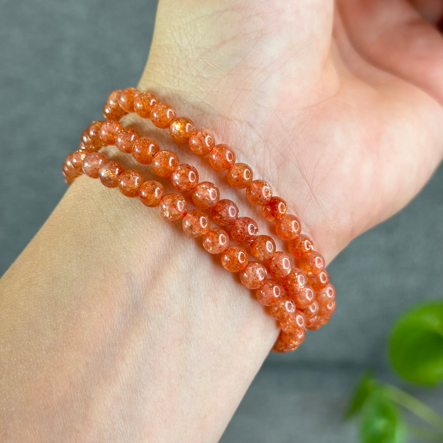Natural Golden Sunstone Triple Wrap Bracelet Size 5.4 mm