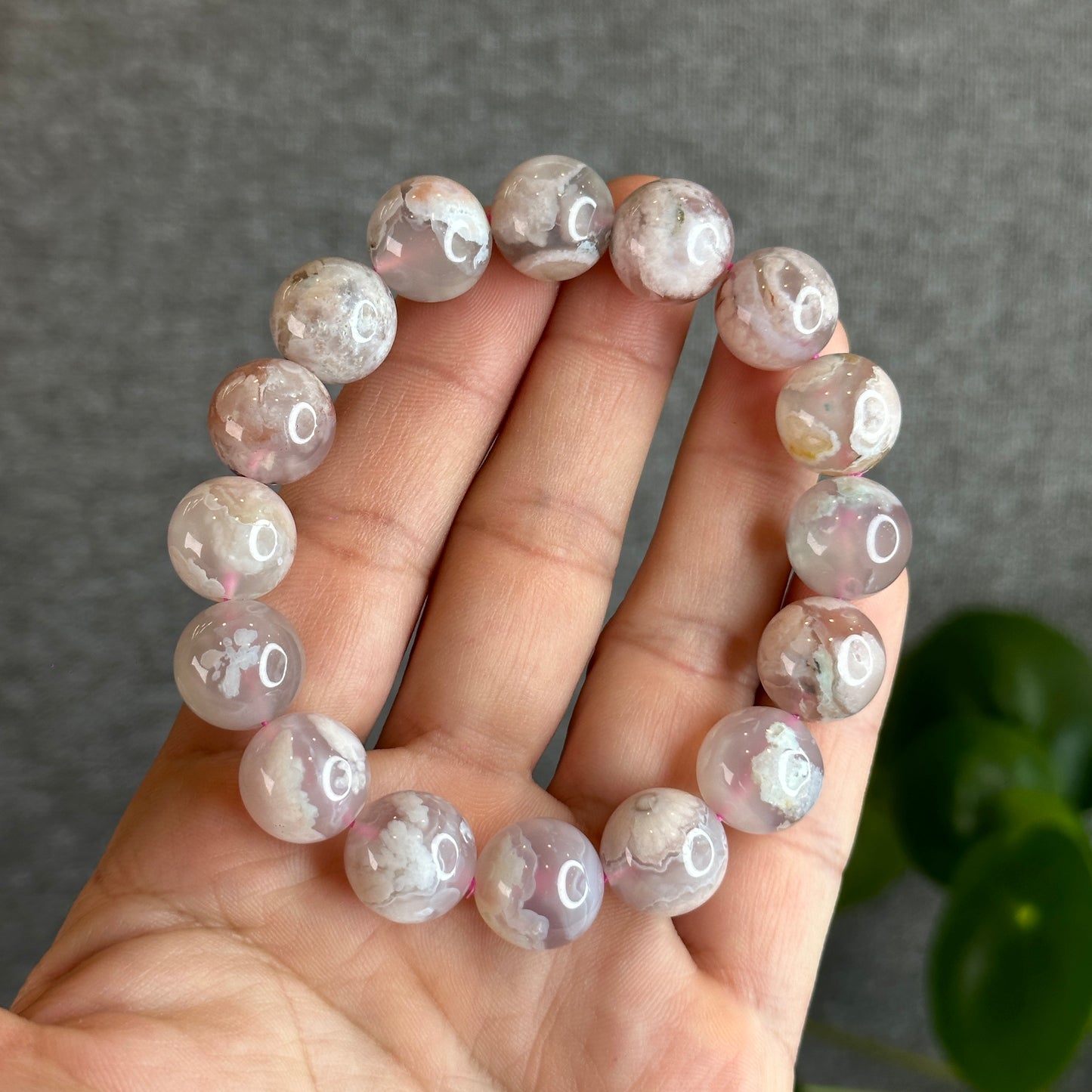 Natural Floral Agate Bracelet Size 13.5 mm