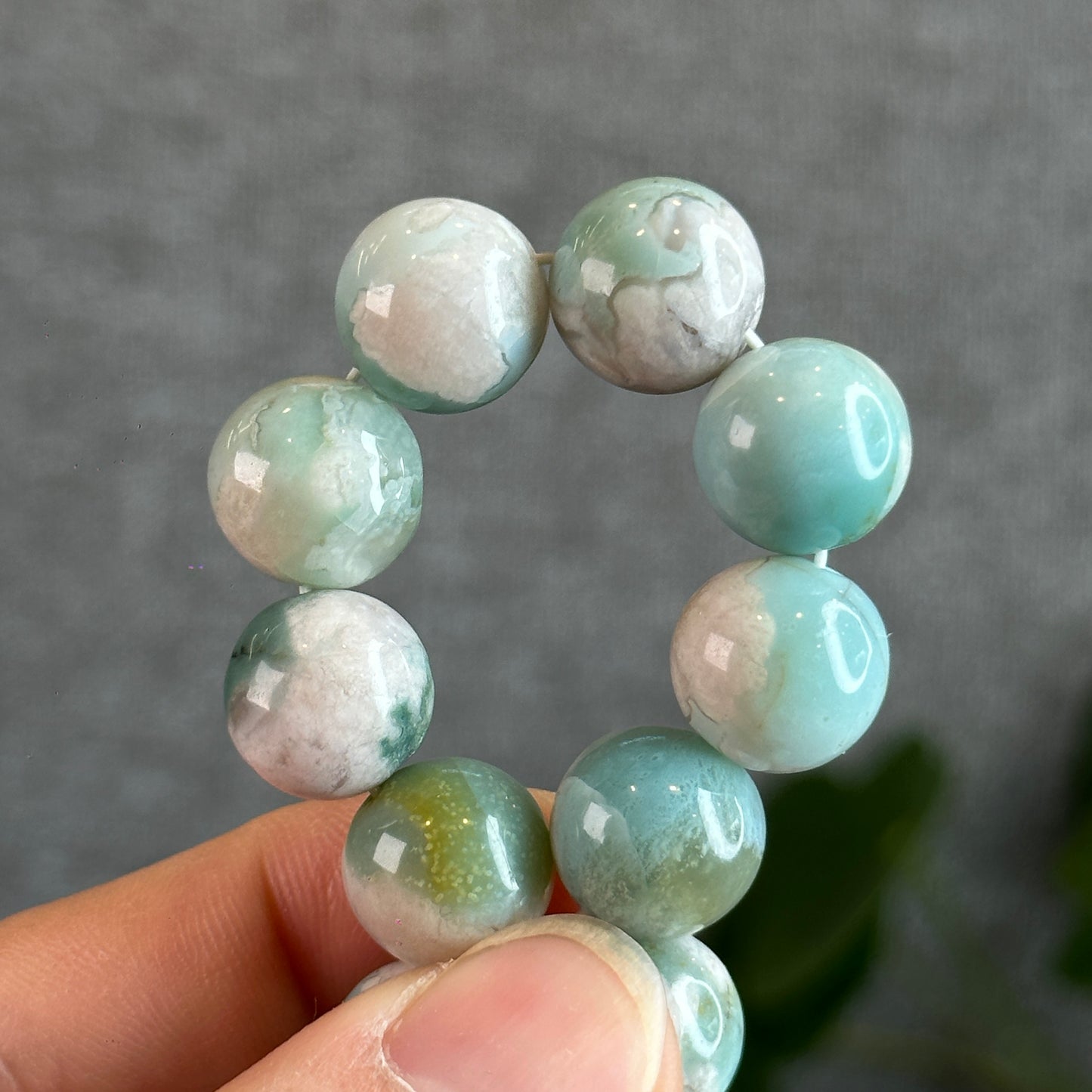 Tiffany Green Natural Floral Agate Bracelet Size 12.3 mm