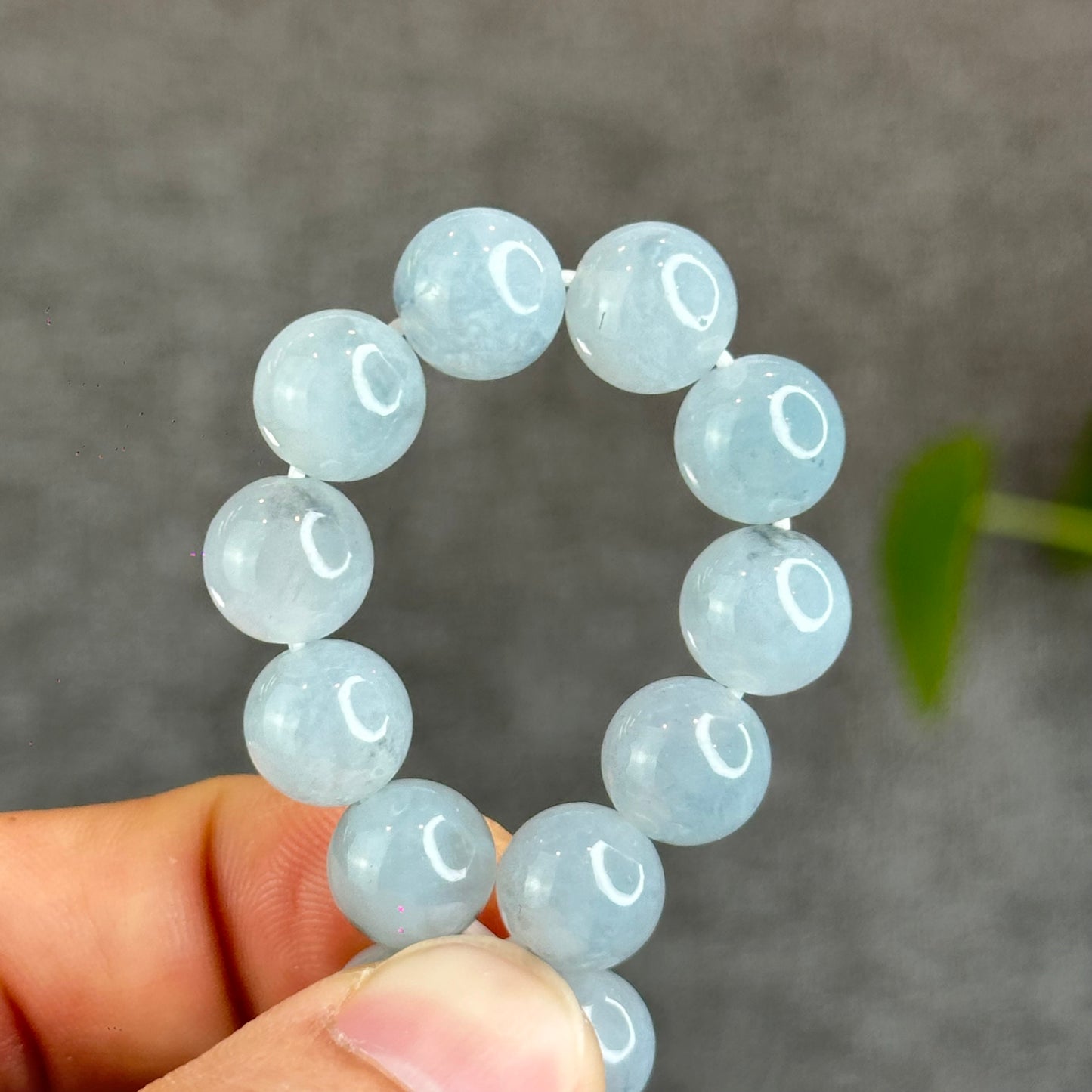 Icy Water Green Natural Jadeite Jade Bracelet Size 10 mm