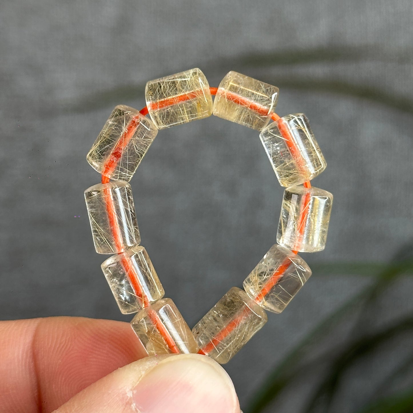 Natural Golden Rutilated Quartz Bamboo Style Bracelet Size 6 mm