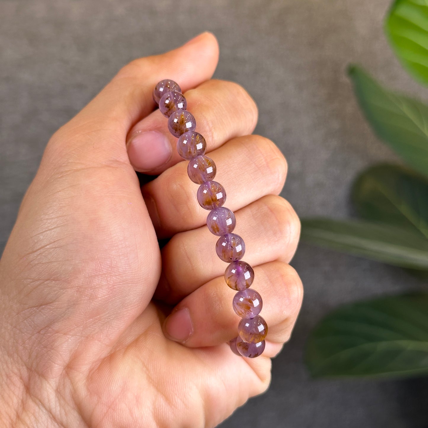 Natural Amethyst Cacoxenite Bracelet Size 7.5 mm