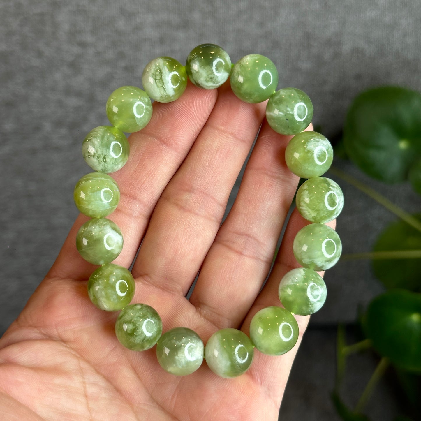 Bracelet Jade Serpentine Vert Taille 13 mm