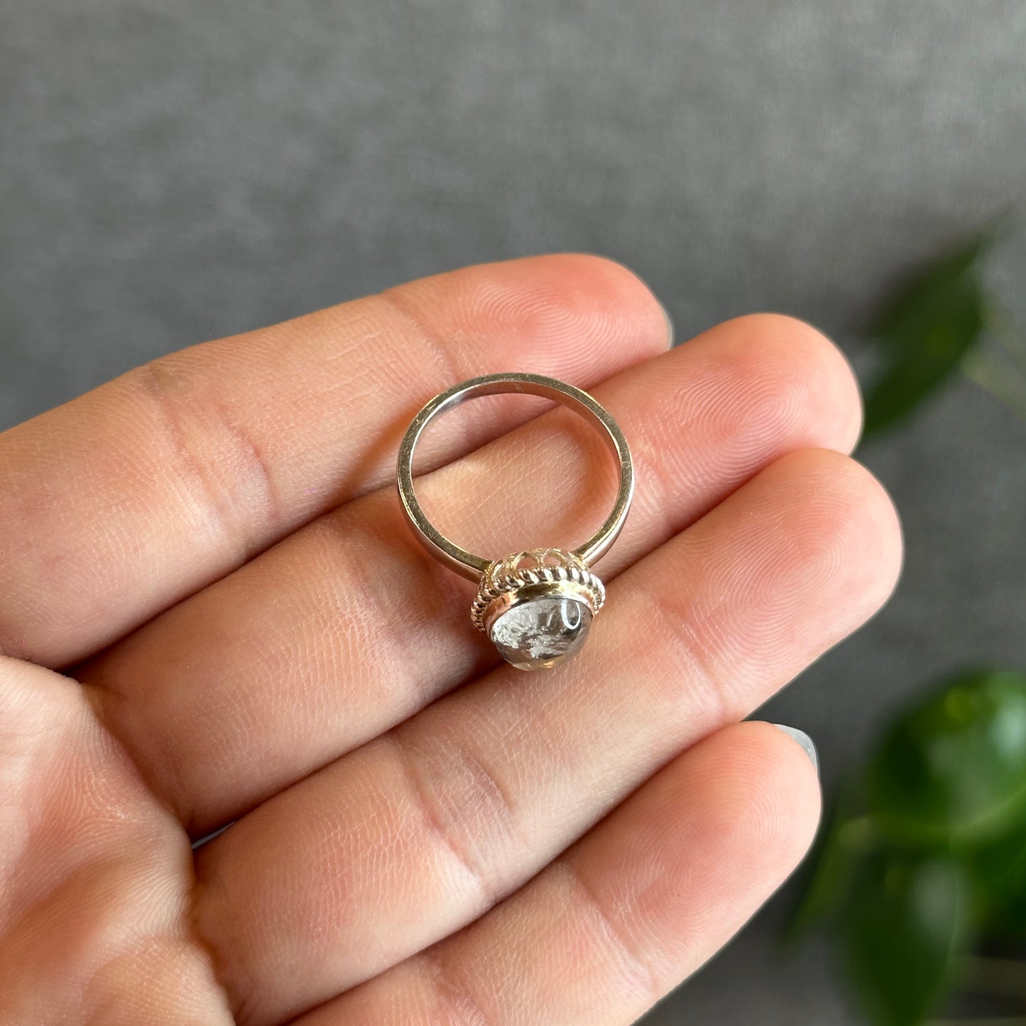 Oval Natural Landscape Quartz Ring in Silver Setting Size 1.7