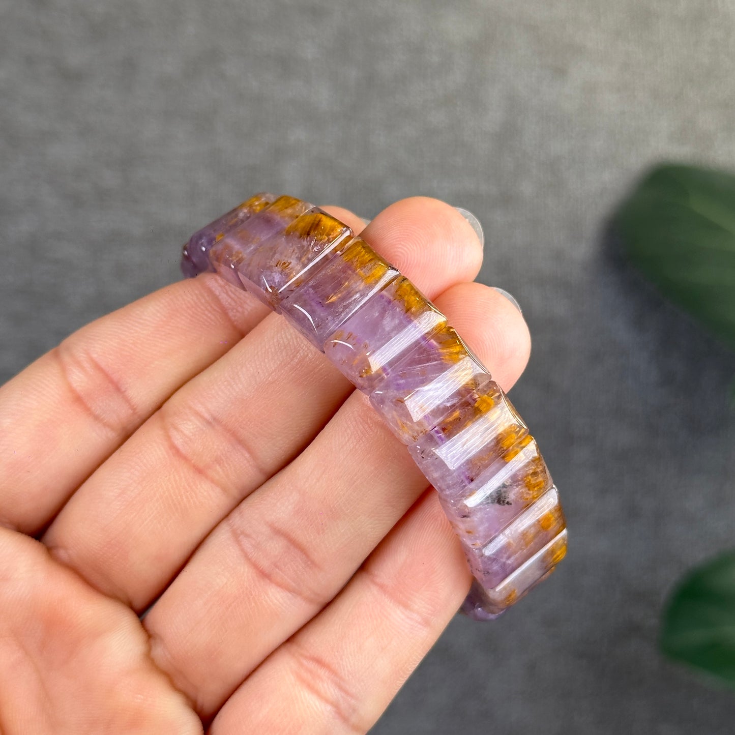 Natural Amethyst Cacoxenite Bracelet Size 14.3 mm