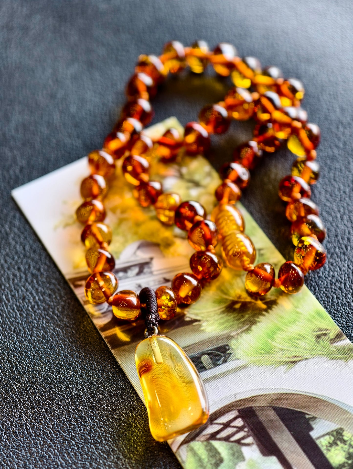 Natural Amber Necklace and Bracelet with Pendant for Kids
