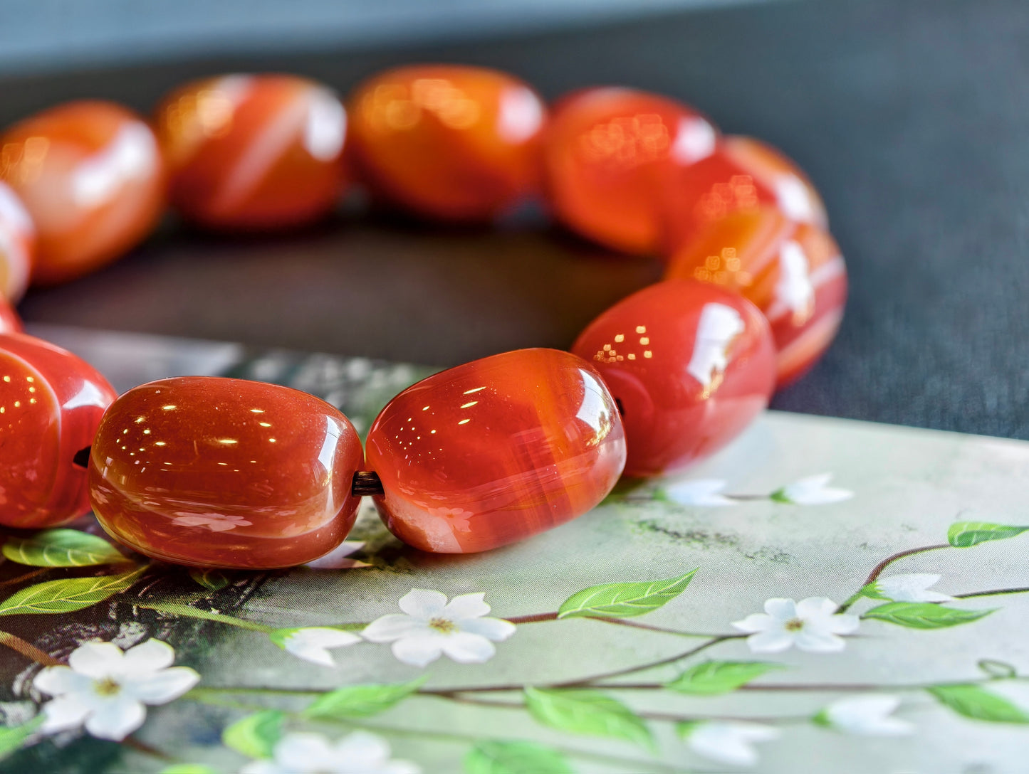 Natural Lu Thong Red Agate Bracelet Size 13.3 mm