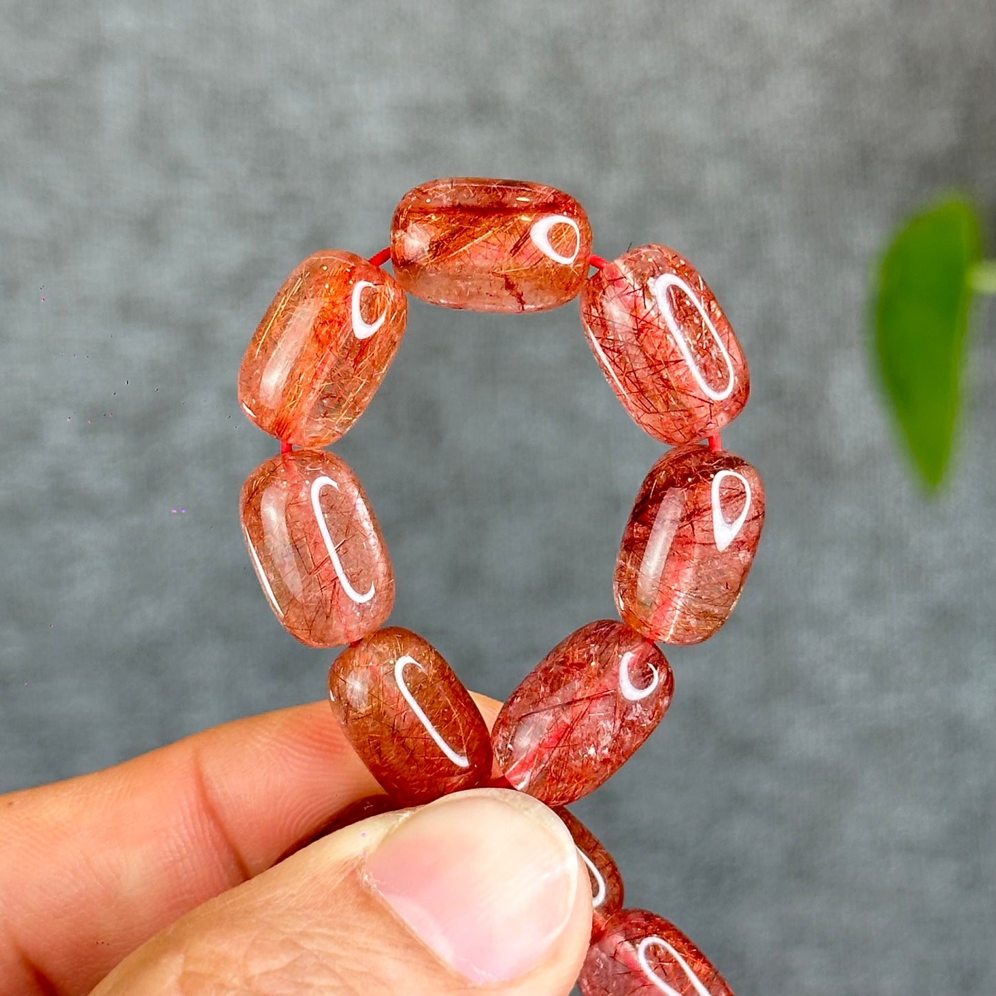 Natural Red Rutilated Quartz Lu Thong Bracelet size 9 mm