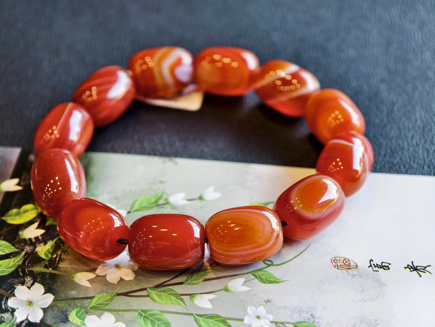 Natural Lu Thong Red Agate Bracelet Size 13.3 mm