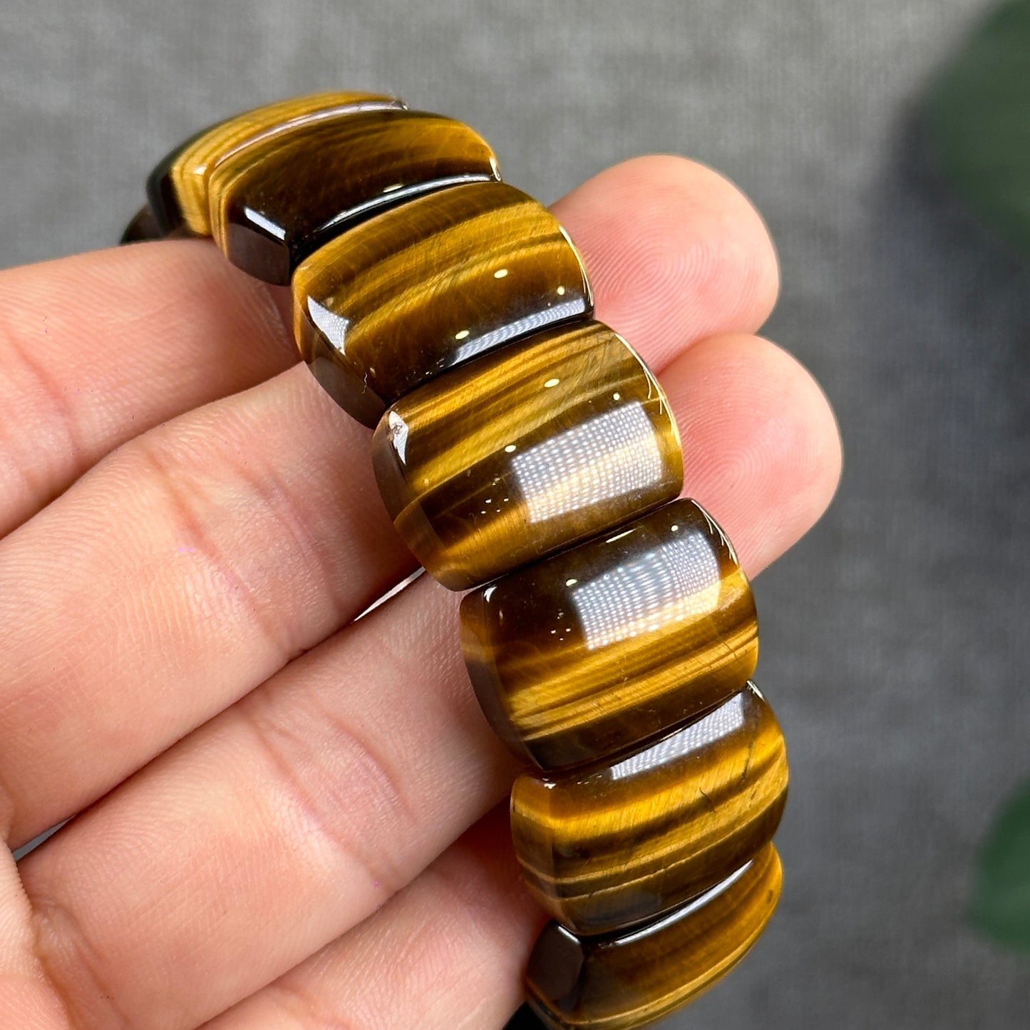 Natural Tiger Eye Flat Style Bracelet Vertical