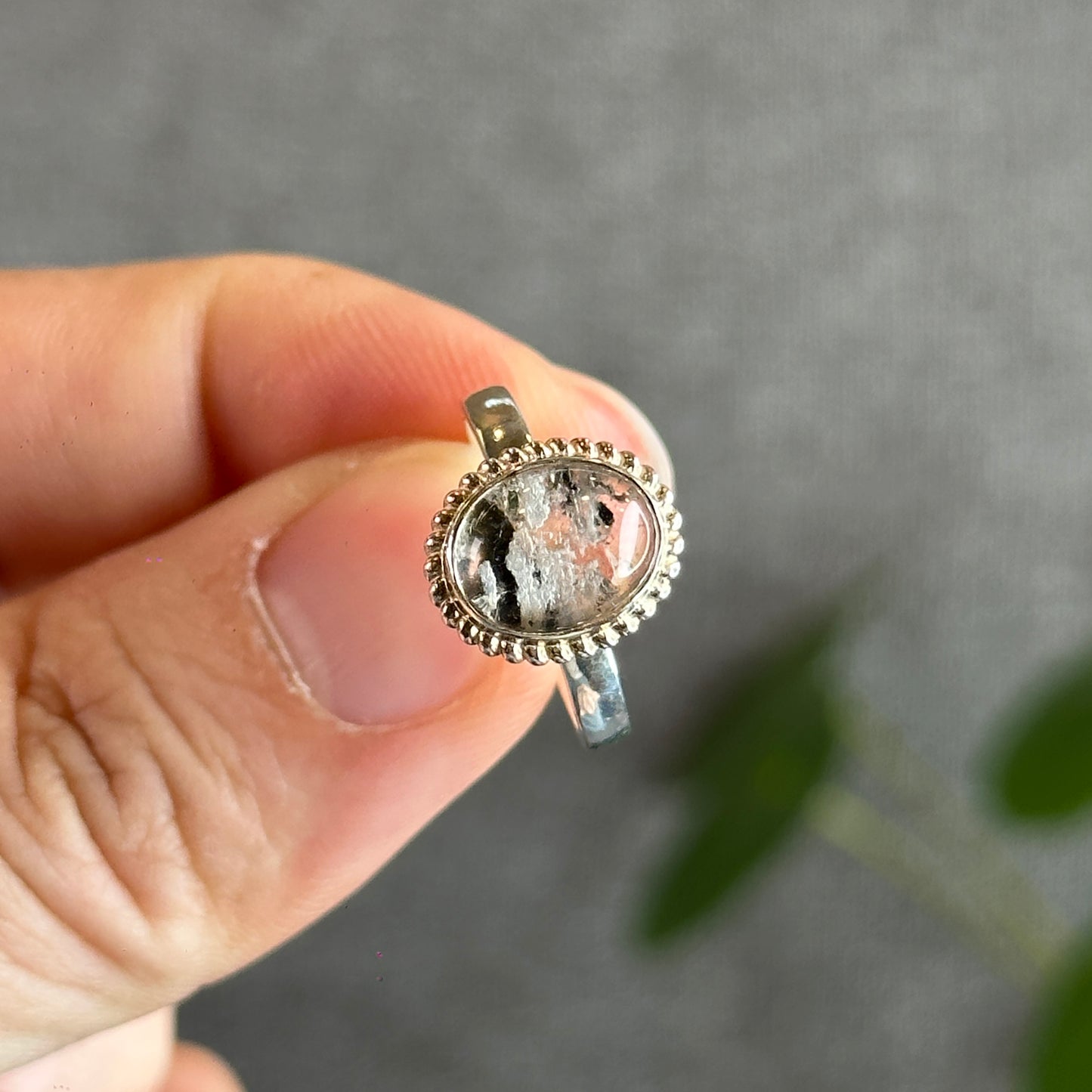 Oval Natural Landscape Quartz Ring in Silver Setting Size 1.7