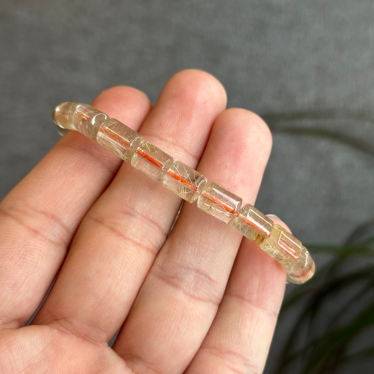 Natural Golden Rutilated Quartz Bamboo Style Bracelet Size 6 mm