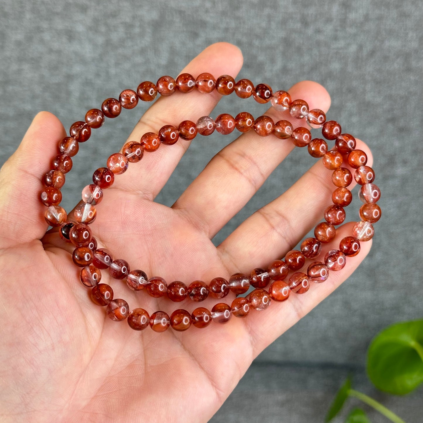 Natural Fire Quartz Triple Wrap Bracelet Size 7.3 mm