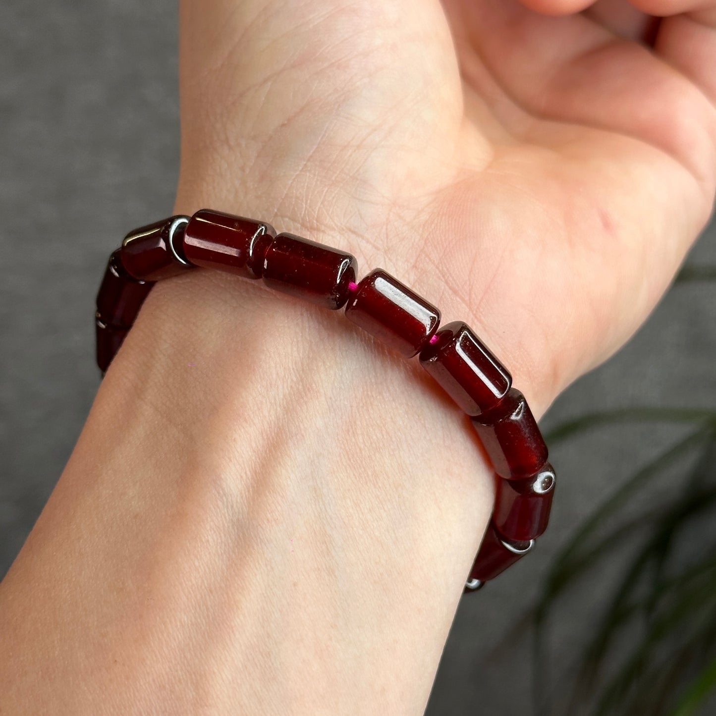 Garnet Natural Cylinder Bracelet Size 8 mm