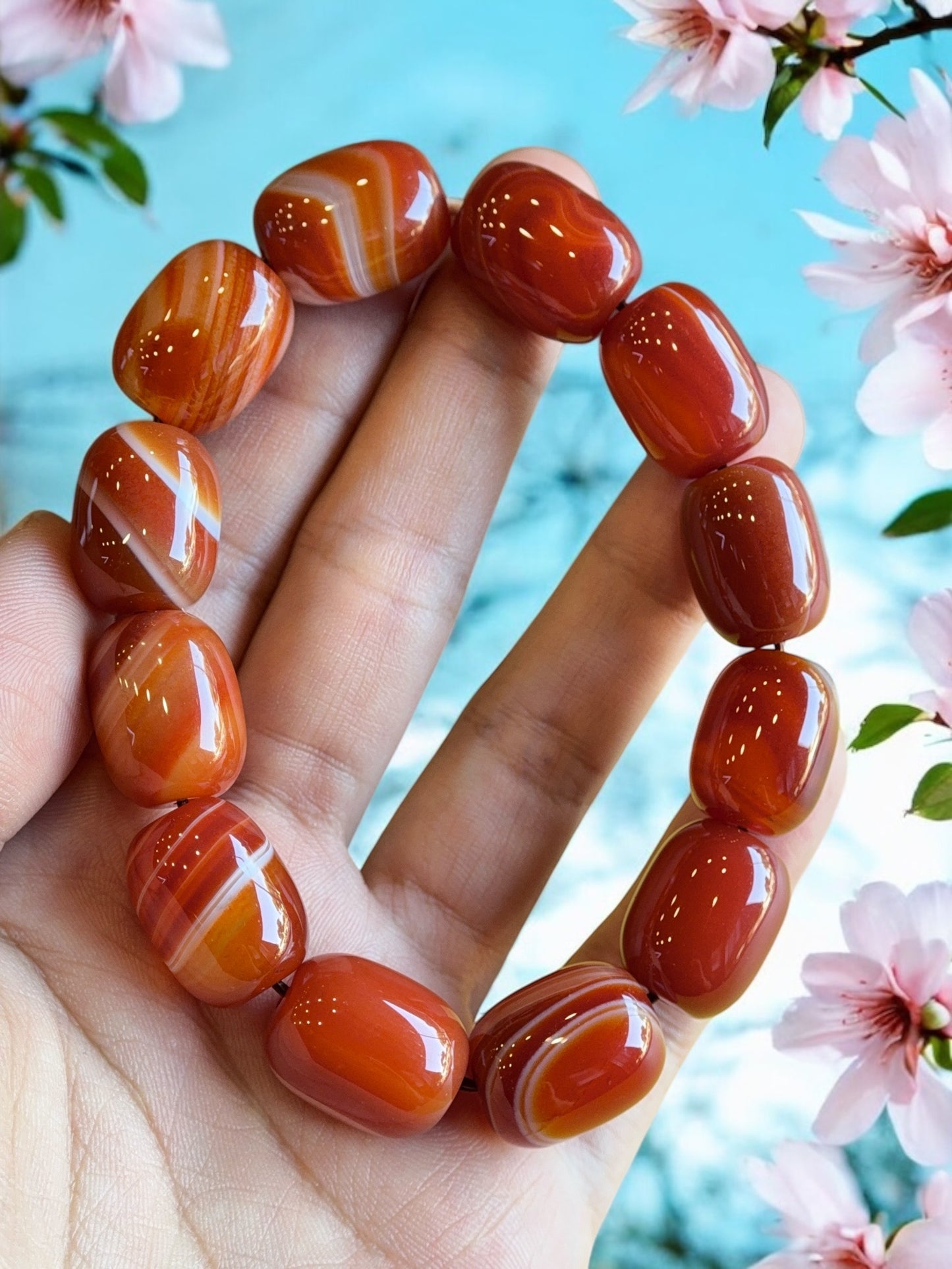 Natural Lu Thong Red Agate Bracelet Size 13.3 mm