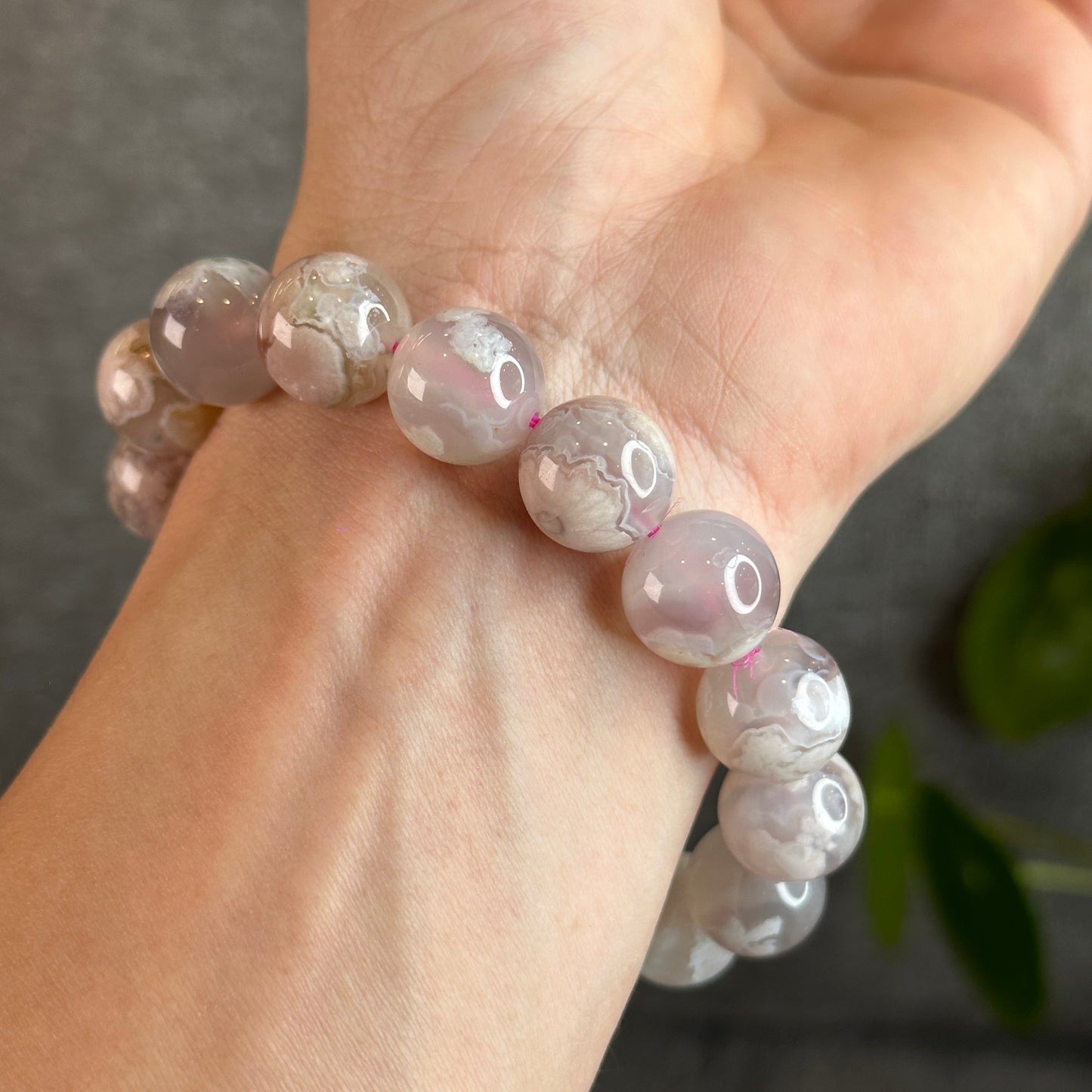 Natural Floral Agate Bracelet Size 13.5 mm