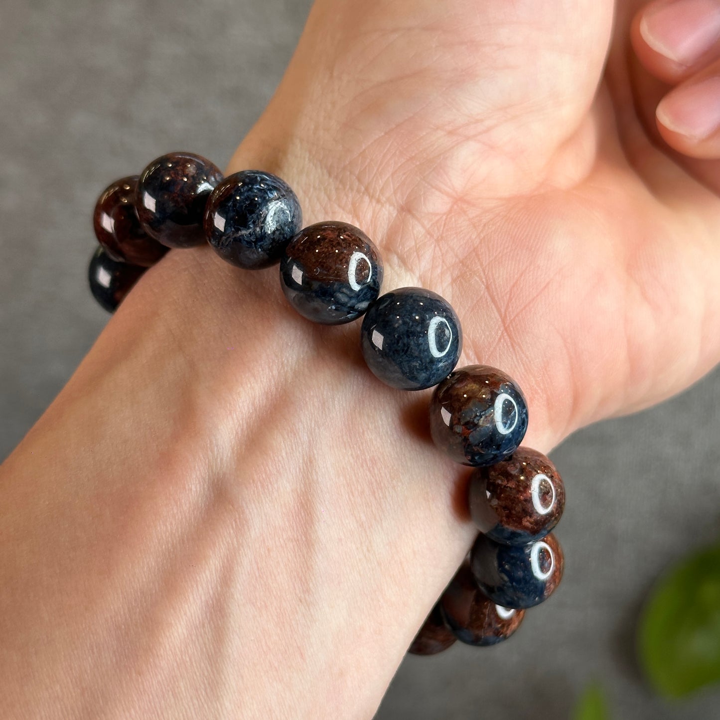 Burgundy Blue Natural Pietersite Bracelet size 12.5 mm