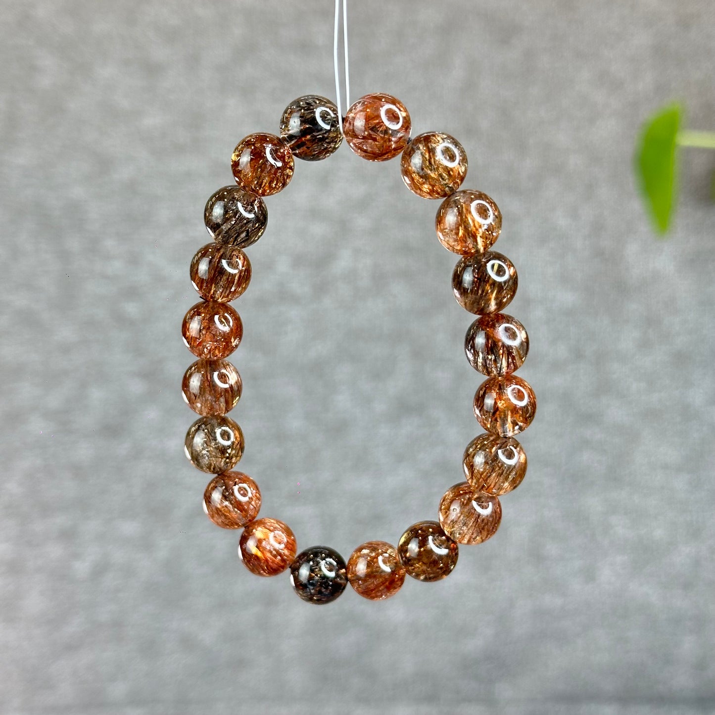 Natural Smokey Rutilated Quartz Bracelet Size 9.8 mm
