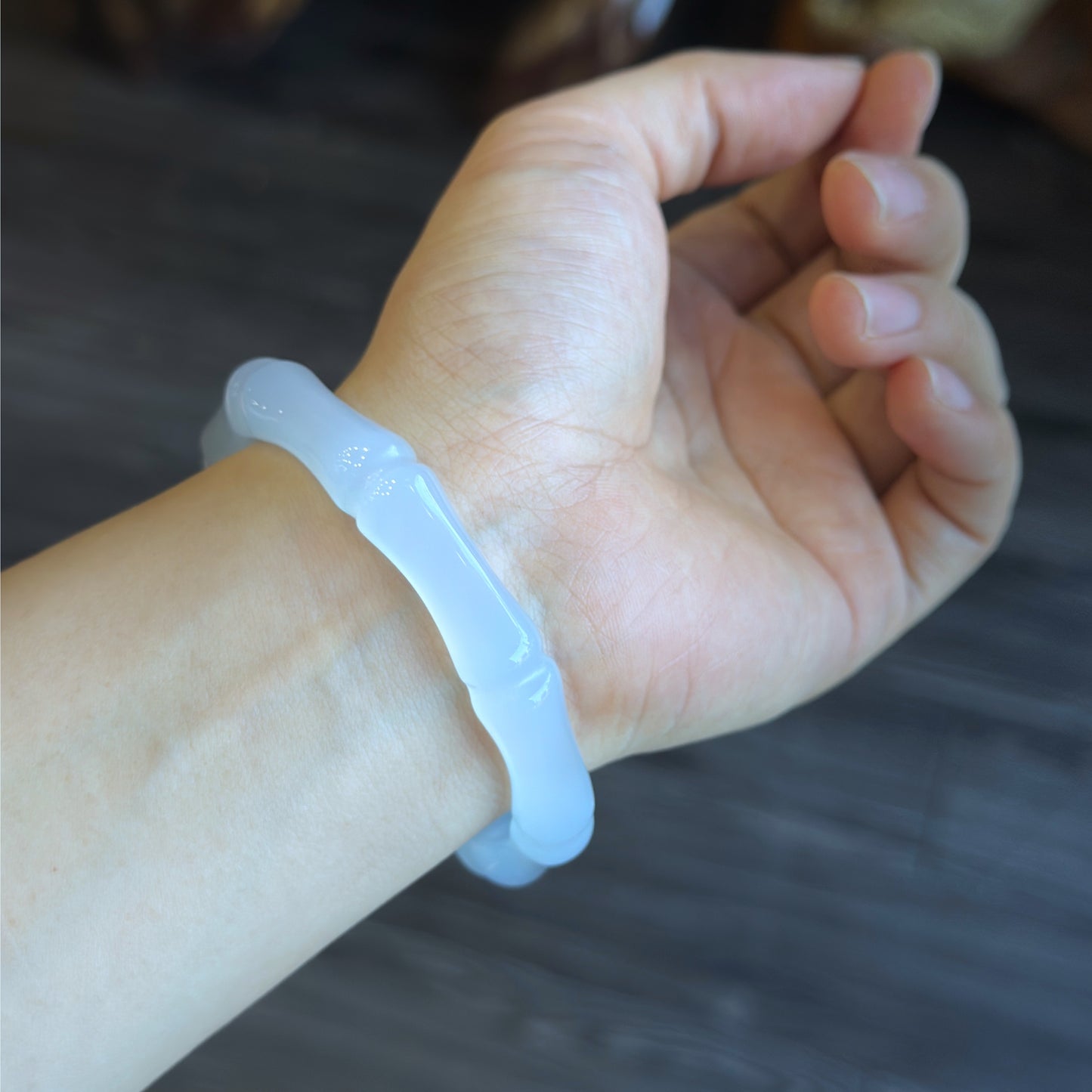 Bamboo Carved Natural Agate Bangle Size 60 mm