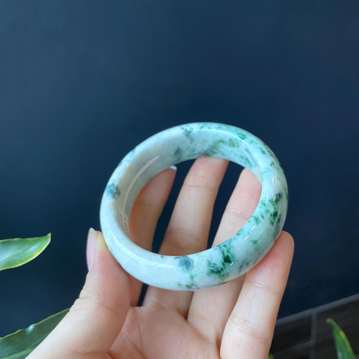 Natural Jadeite Jade Bangle Size Leaf Style 55 mm