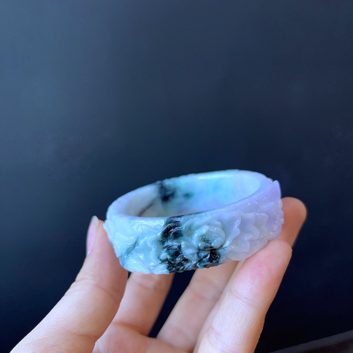 Natural Jadeite Jade Banlge Leaf Style Size 51 mm