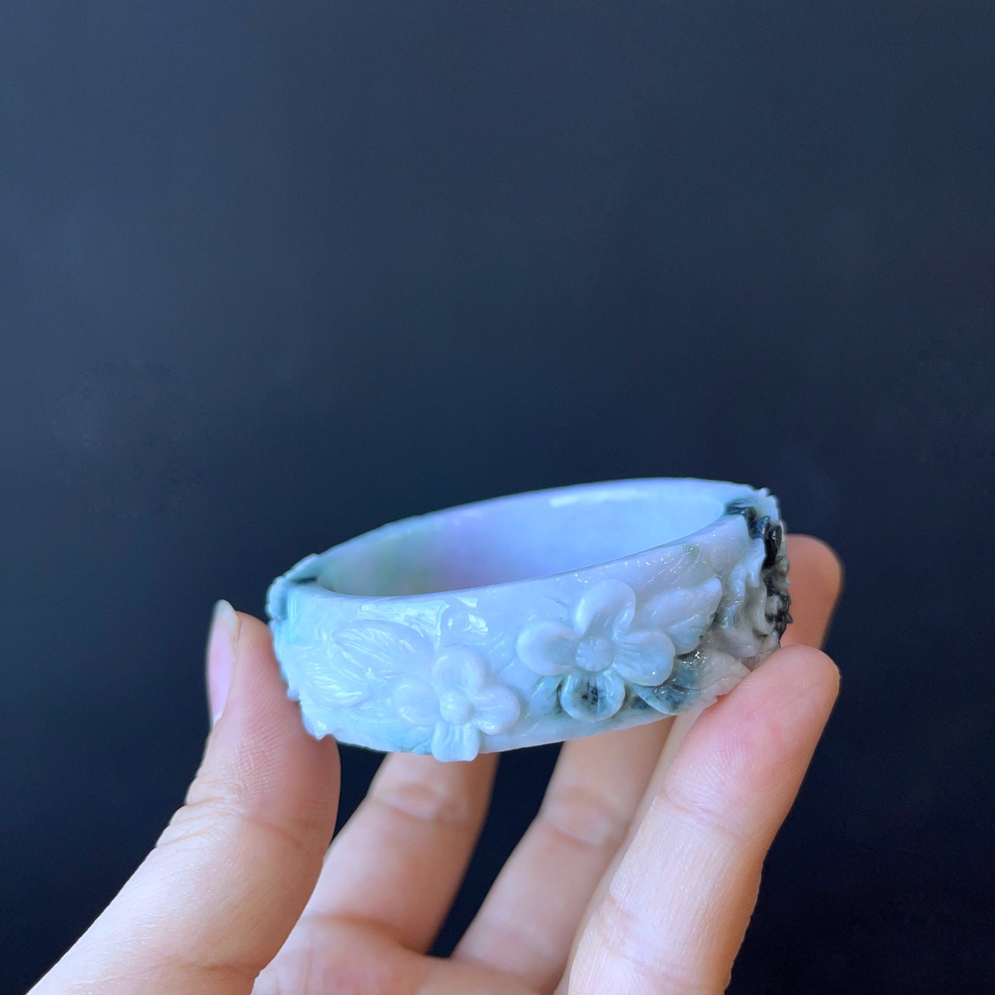 Natural Jadeite Jade Banlge Leaf Style Size 51 mm