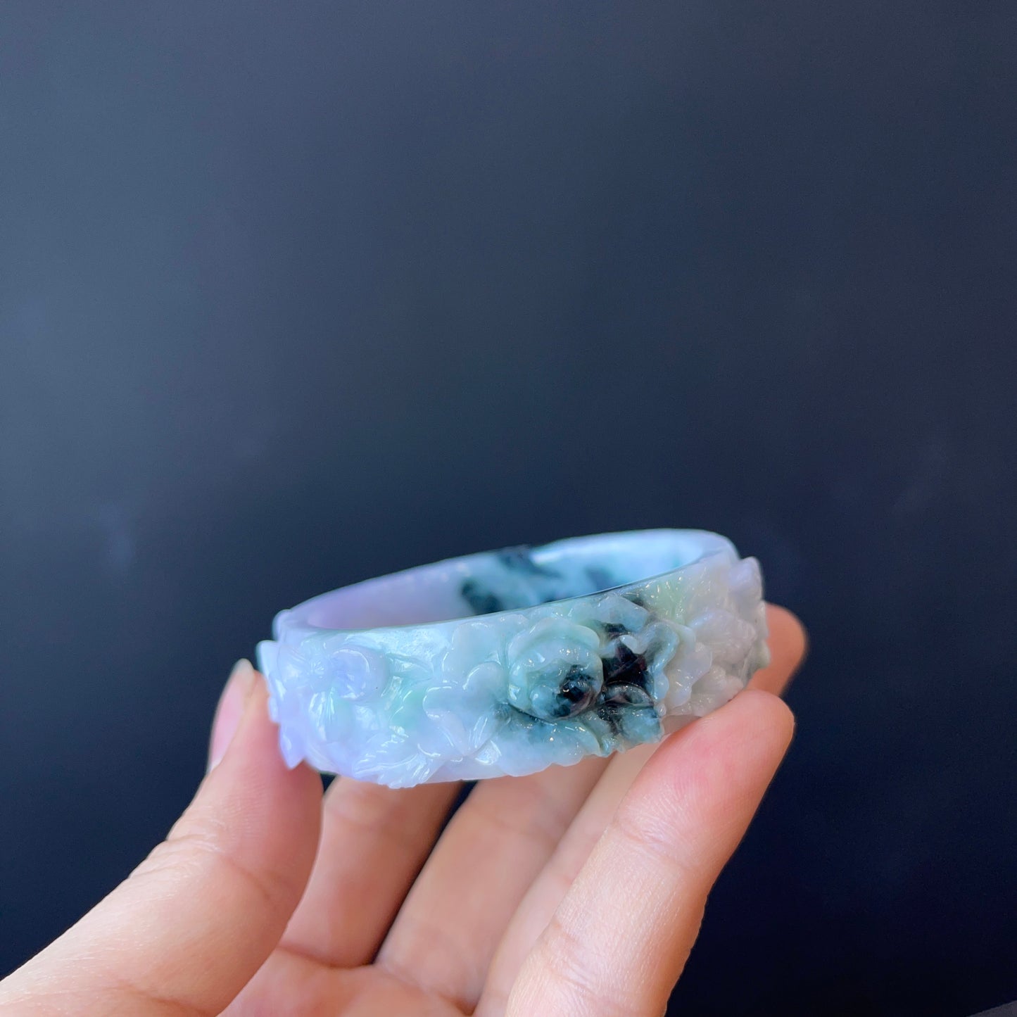 Natural Jadeite Jade Banlge Leaf Style Size 51 mm