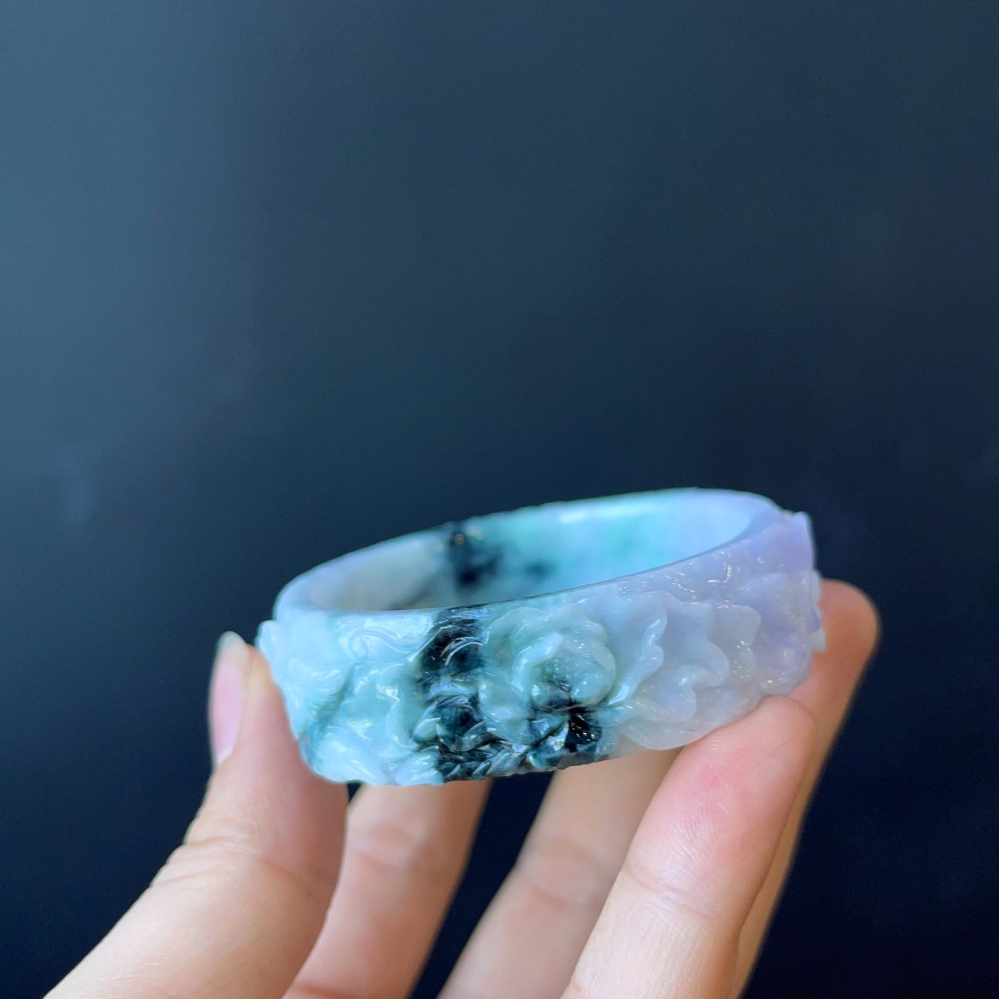 Natural Jadeite Jade Banlge Leaf Style Size 51 mm