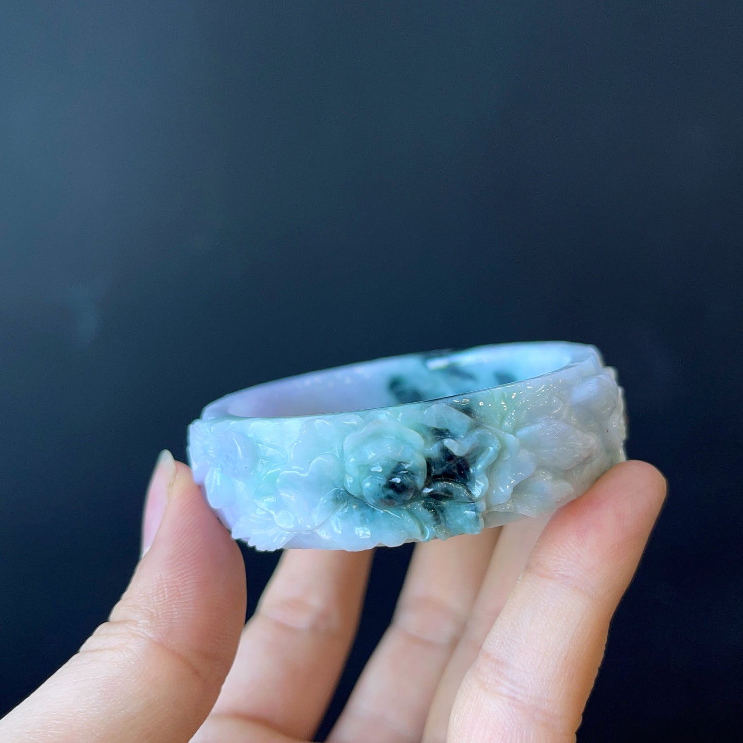 Natural Jadeite Jade Banlge Leaf Style Size 51 mm