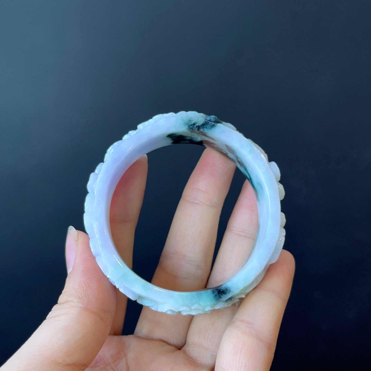 Natural Jadeite Jade Banlge Leaf Style Size 51 mm