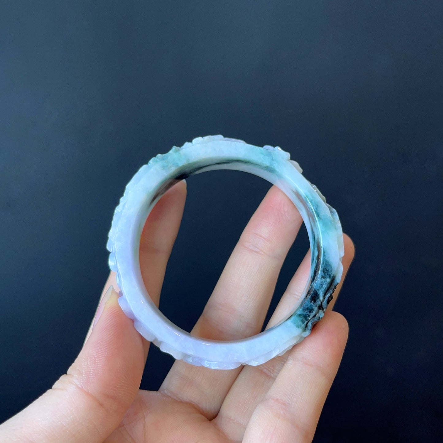 Natural Jadeite Jade Banlge Leaf Style Size 51 mm