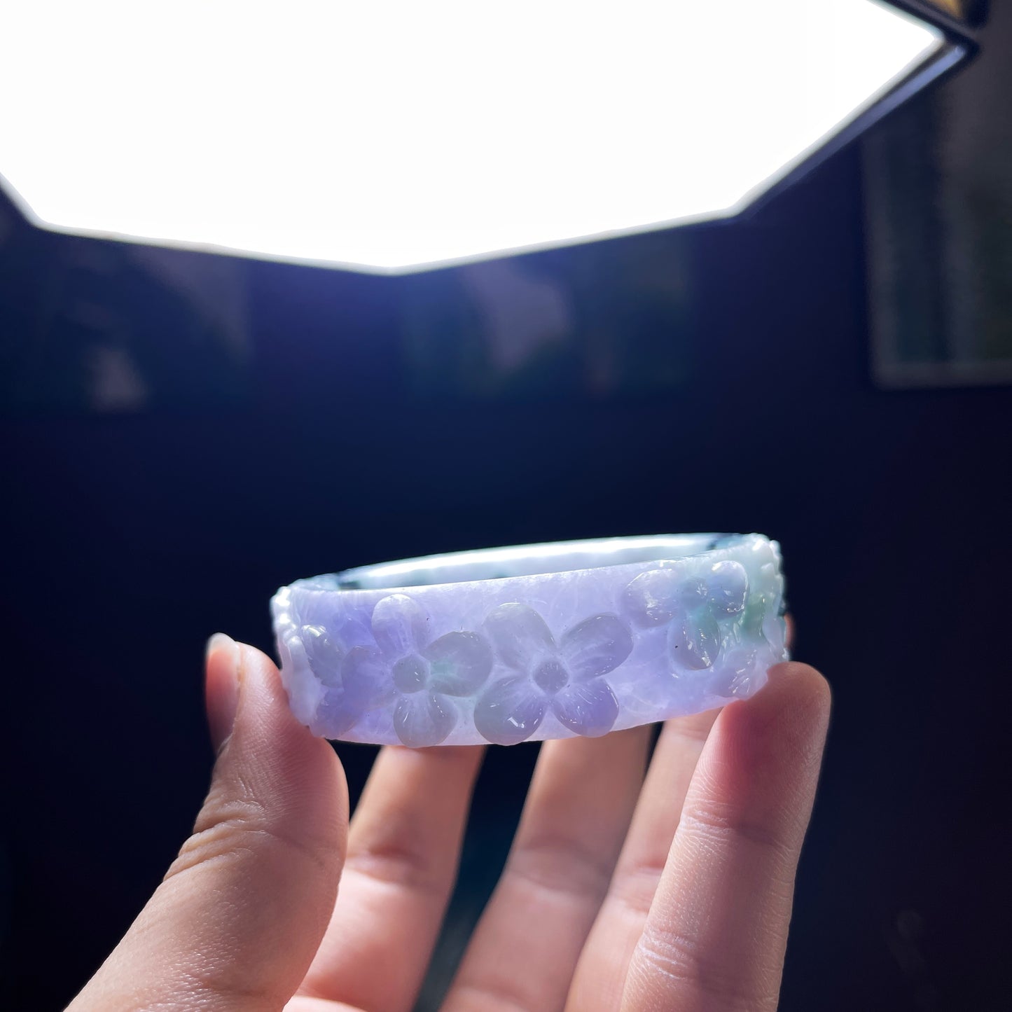 Natural Jadeite Jade Banlge Leaf Style Size 51 mm