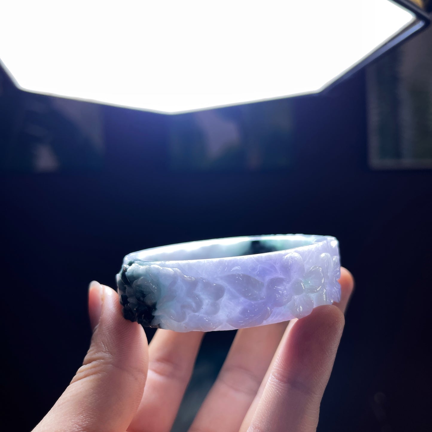 Natural Jadeite Jade Banlge Leaf Style Size 51 mm