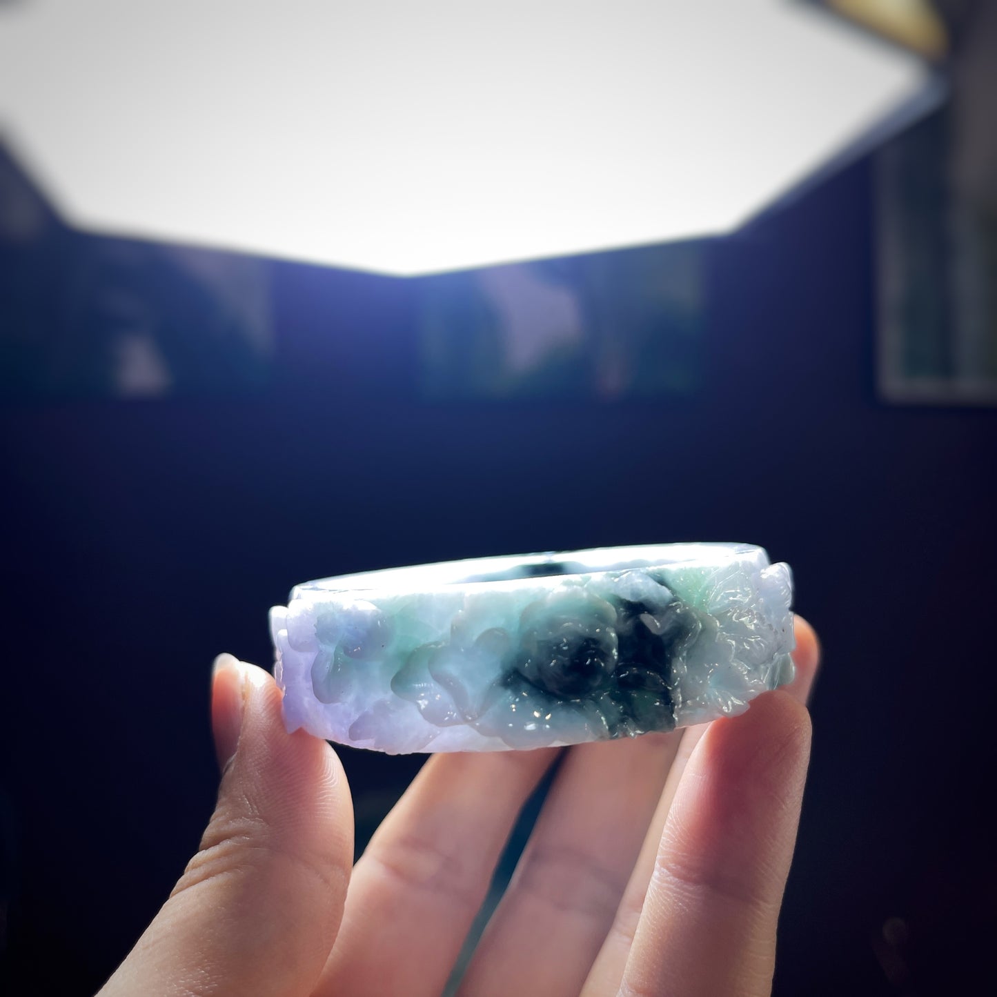 Natural Jadeite Jade Banlge Leaf Style Size 51 mm