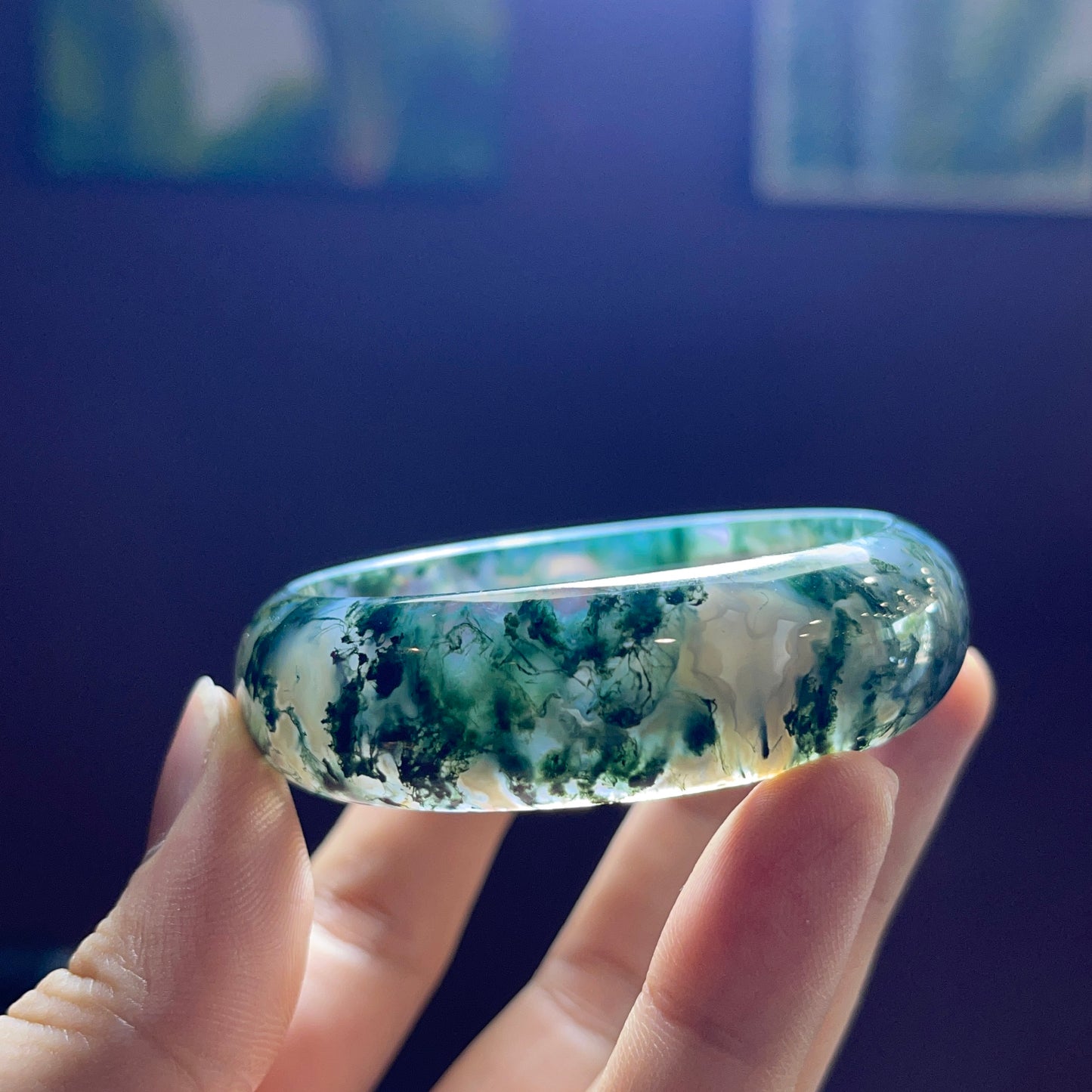 Natural Moss Agate Bangle Leaf Style Size 50 mm