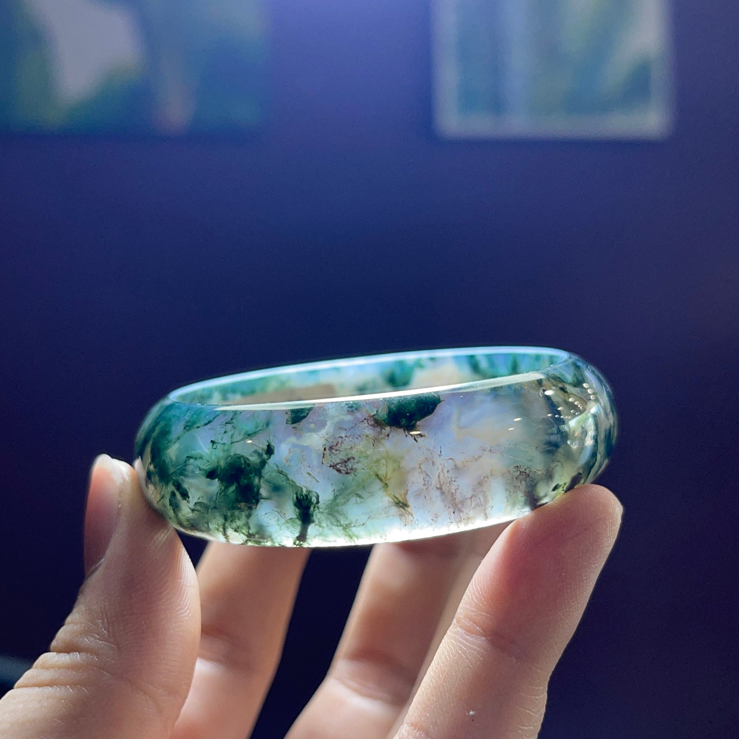 Natural Moss Agate Bangle Leaf Style Size 50 mm