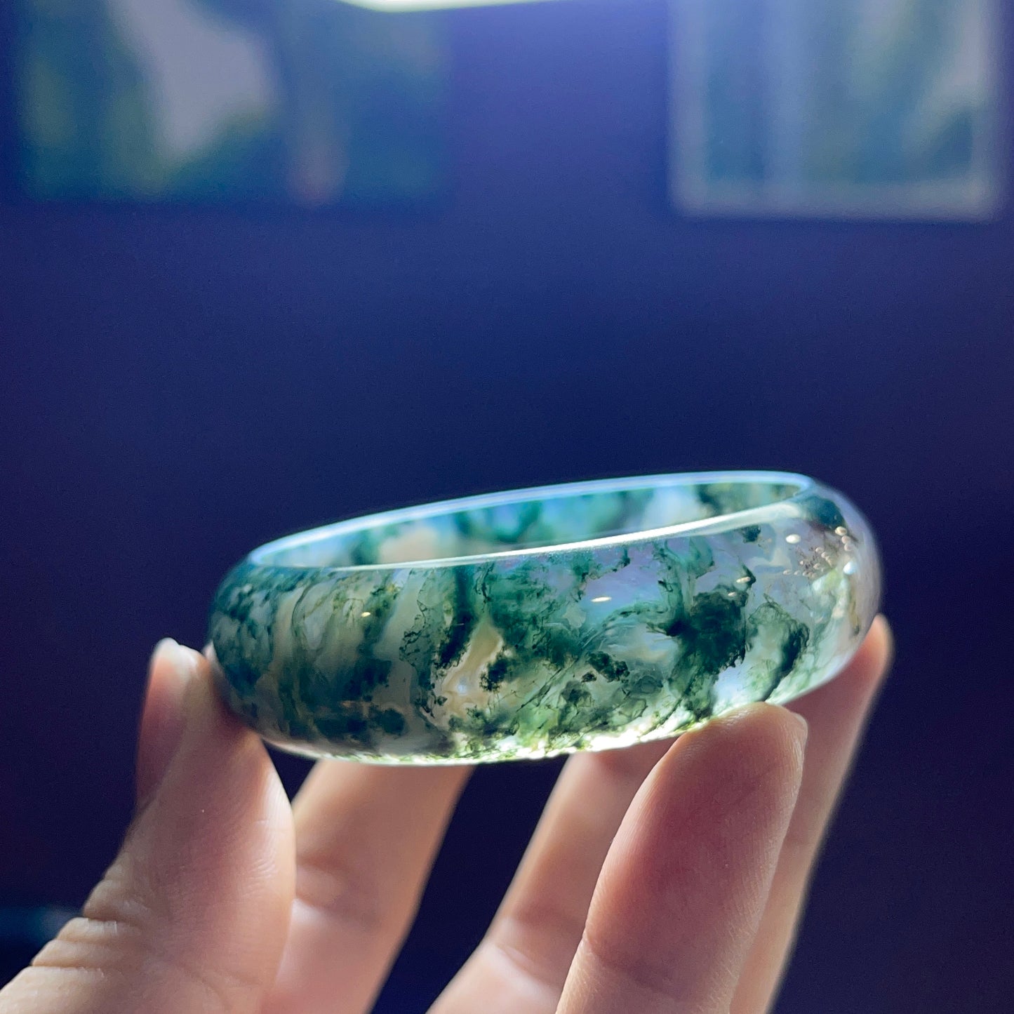 Natural Moss Agate Bangle Leaf Style Size 50 mm