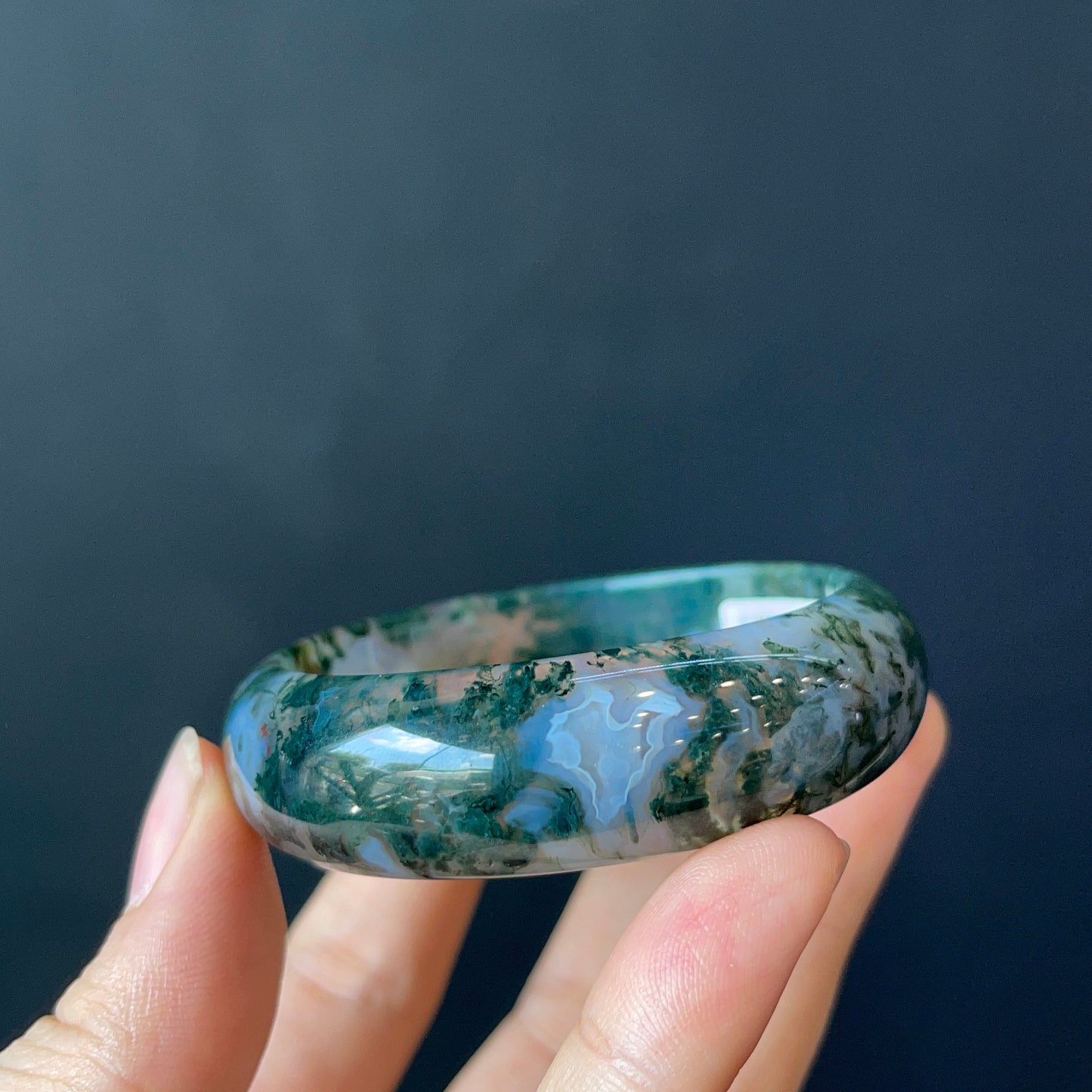 Natural Moss Agate Bangle Leaf Style Size 50 mm
