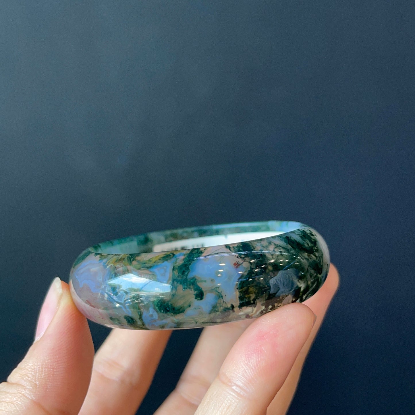 Natural Moss Agate Bangle Leaf Style Size 50 mm