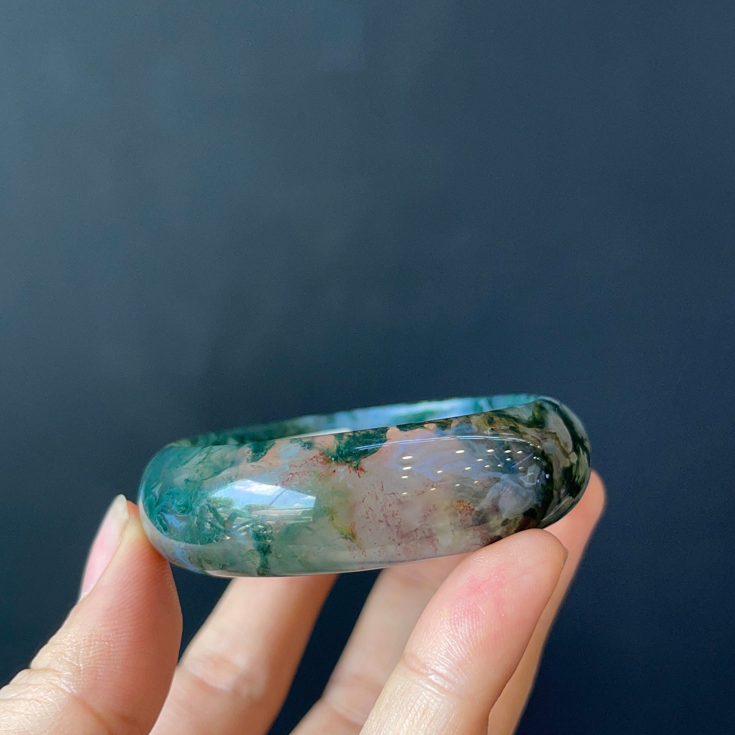 Natural Moss Agate Bangle Leaf Style Size 50 mm