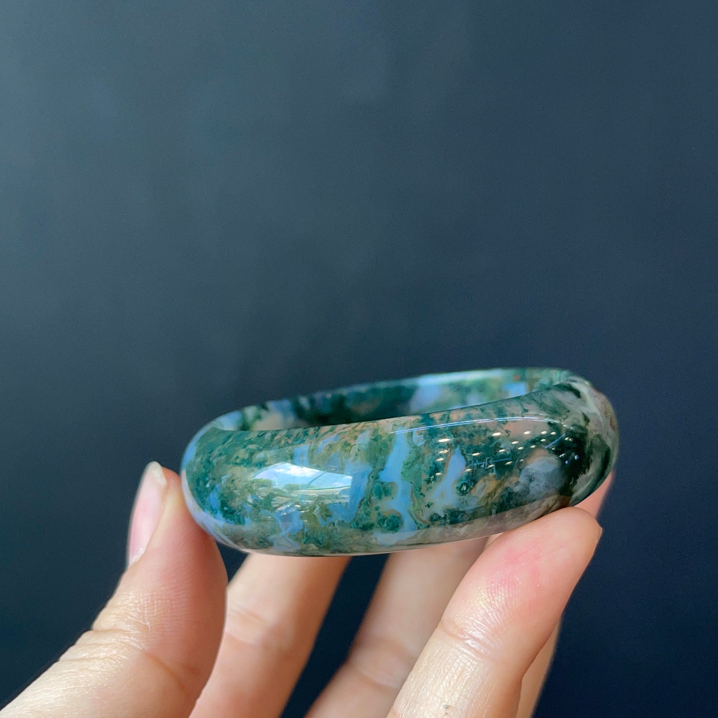Natural Moss Agate Bangle Leaf Style Size 50 mm