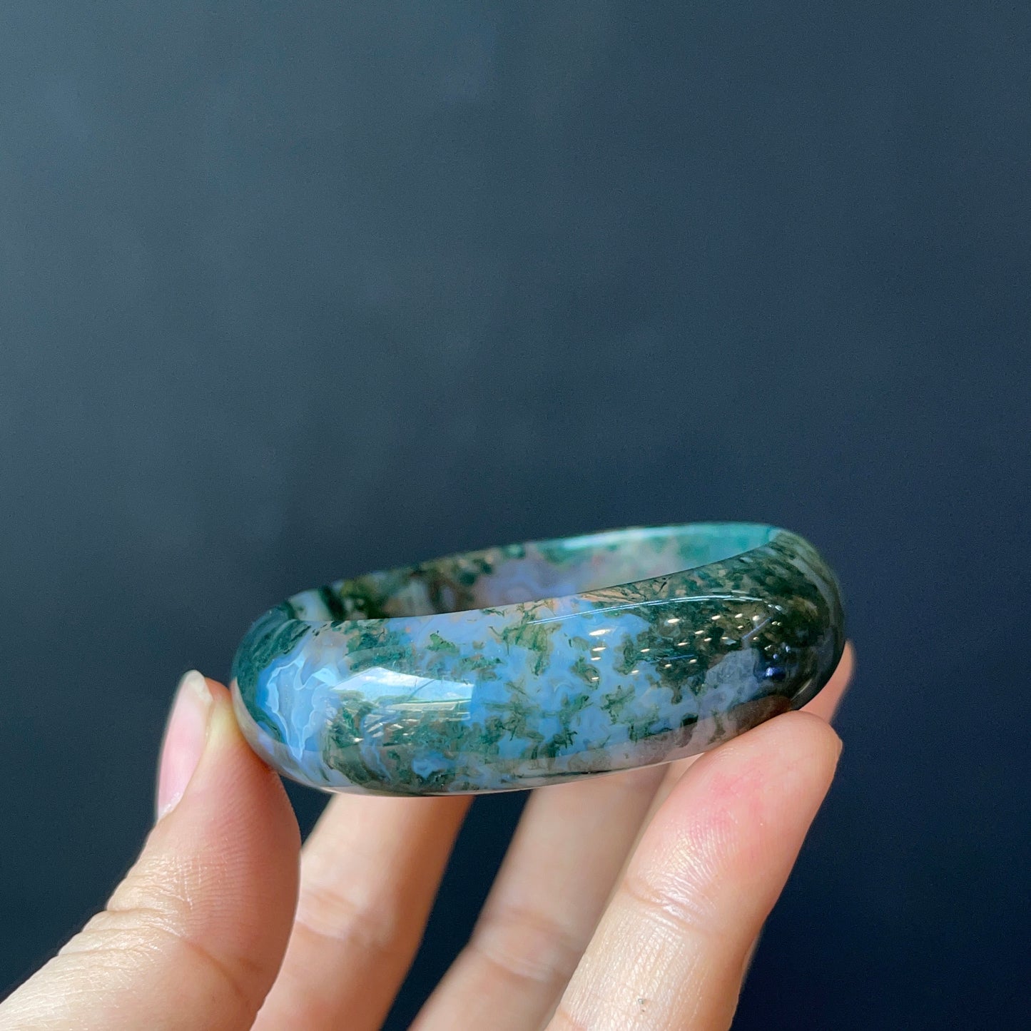 Natural Moss Agate Bangle Leaf Style Size 50 mm