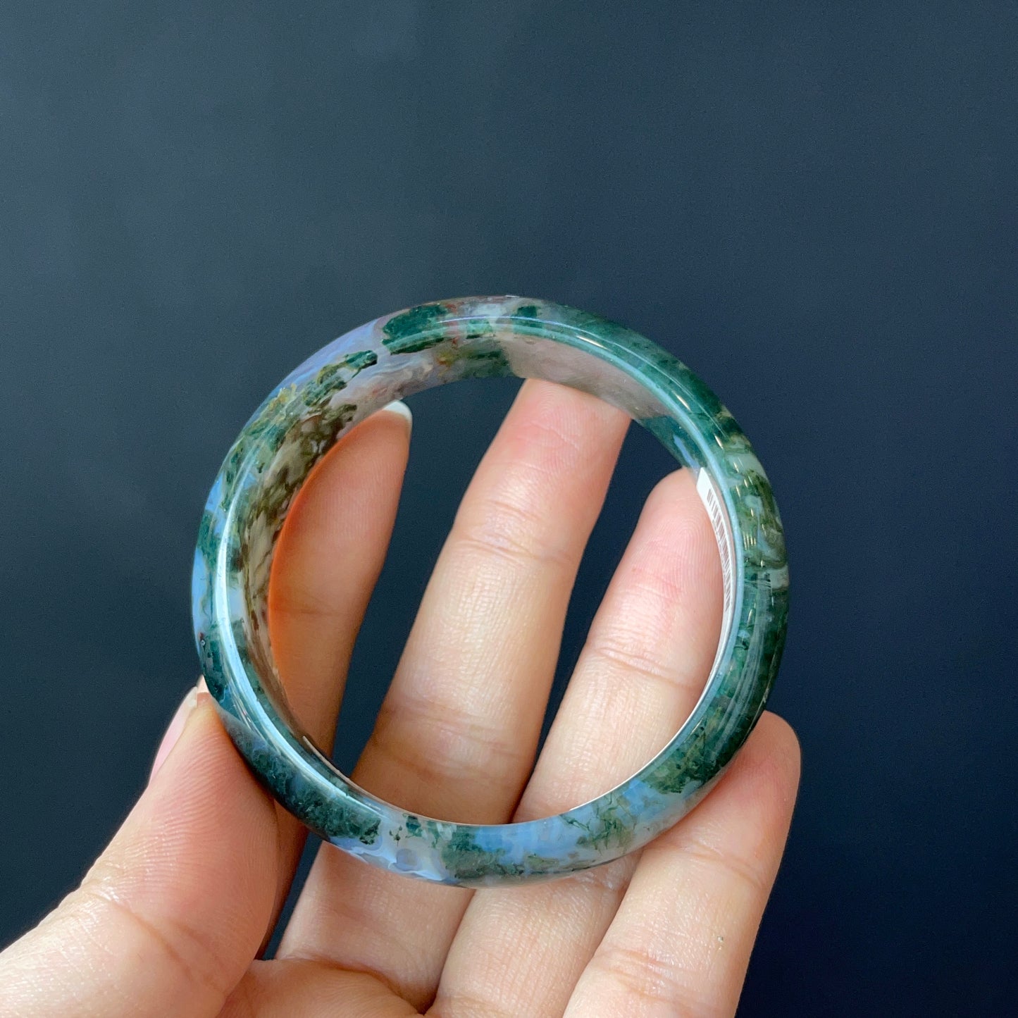 Natural Moss Agate Bangle Leaf Style Size 50 mm