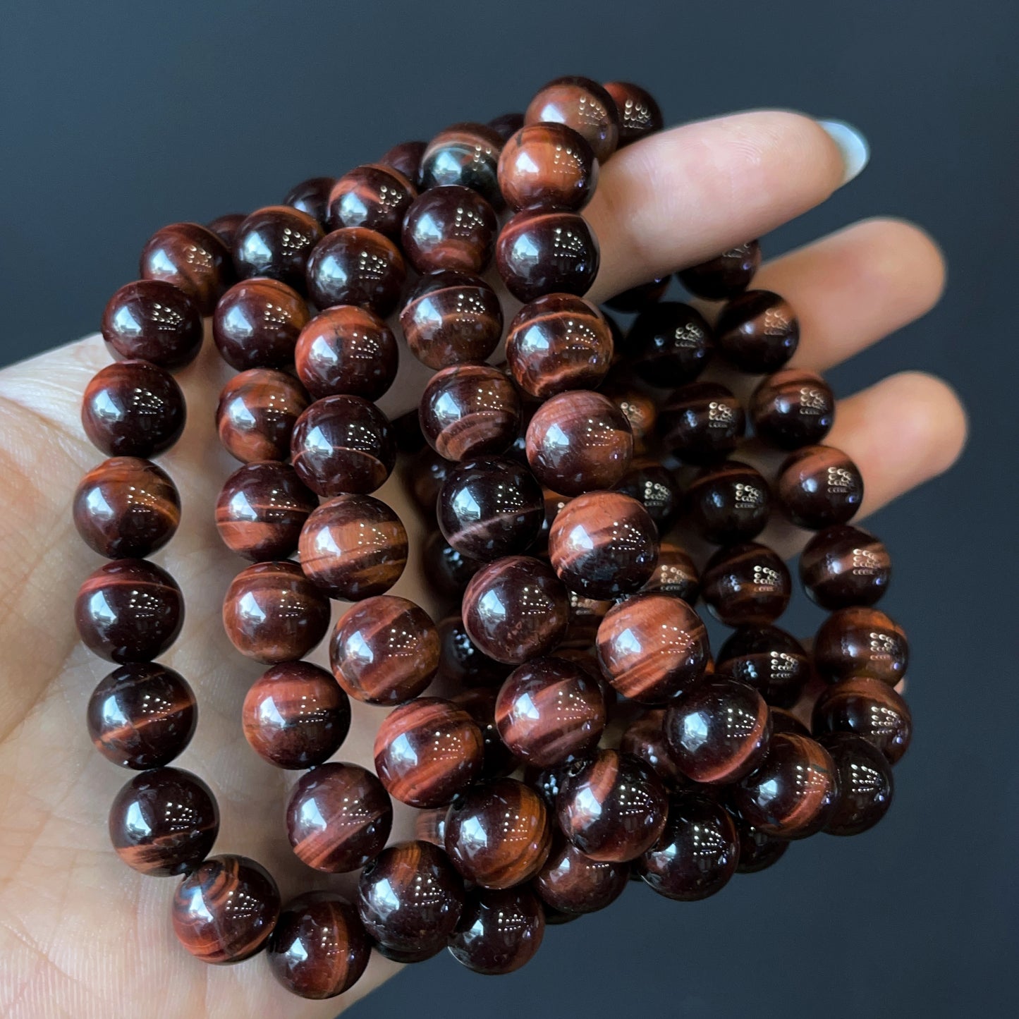 Red Brown Tiger Eye Bracelet Size 10 mm