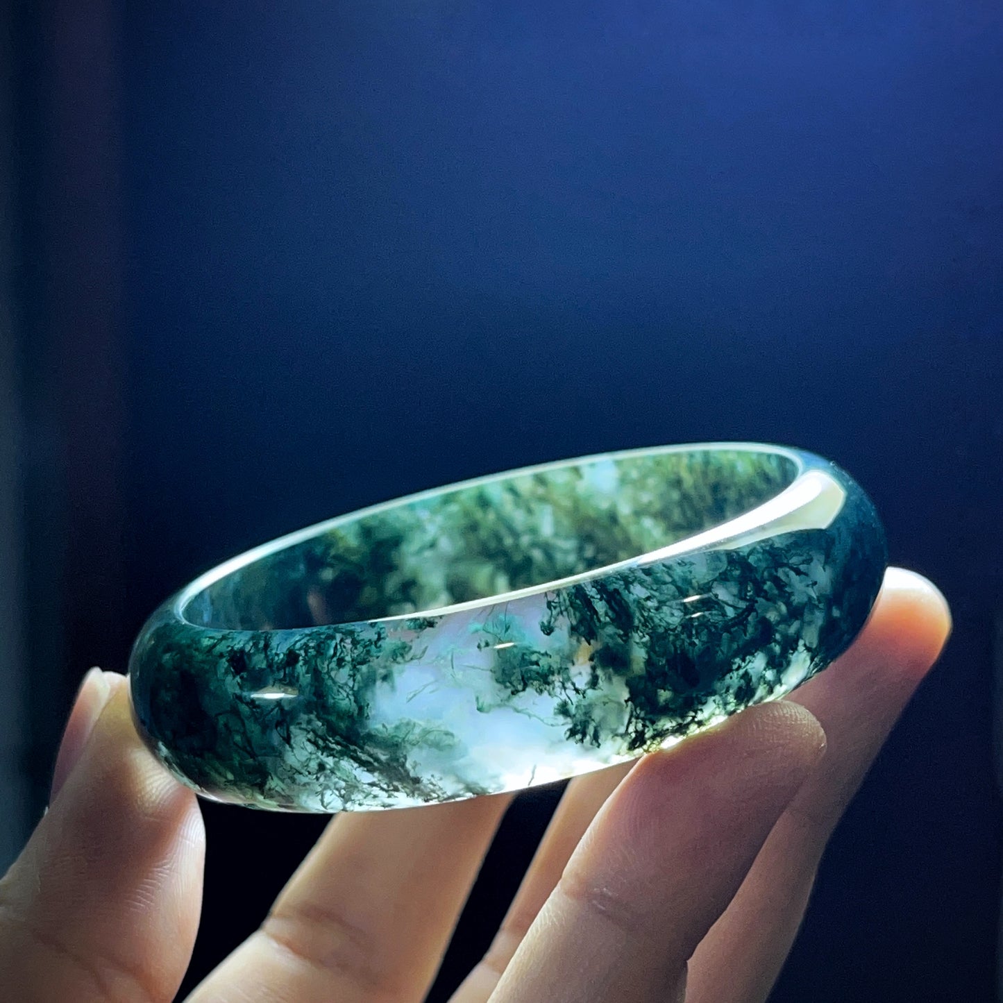 Natural Moss Agate Bangle Leaf Style Size 55 mm