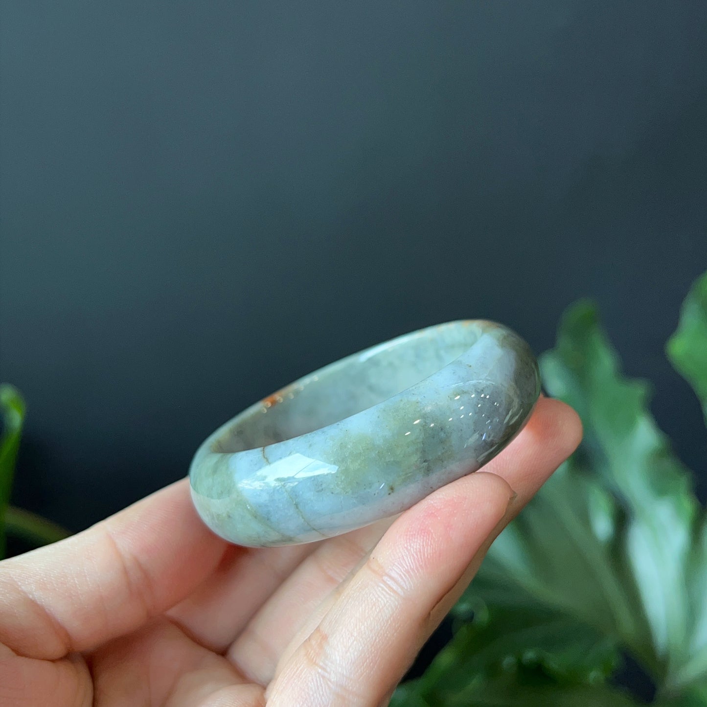 Natural Jadeite Jade Bangle Leaf Style Size 49 mm